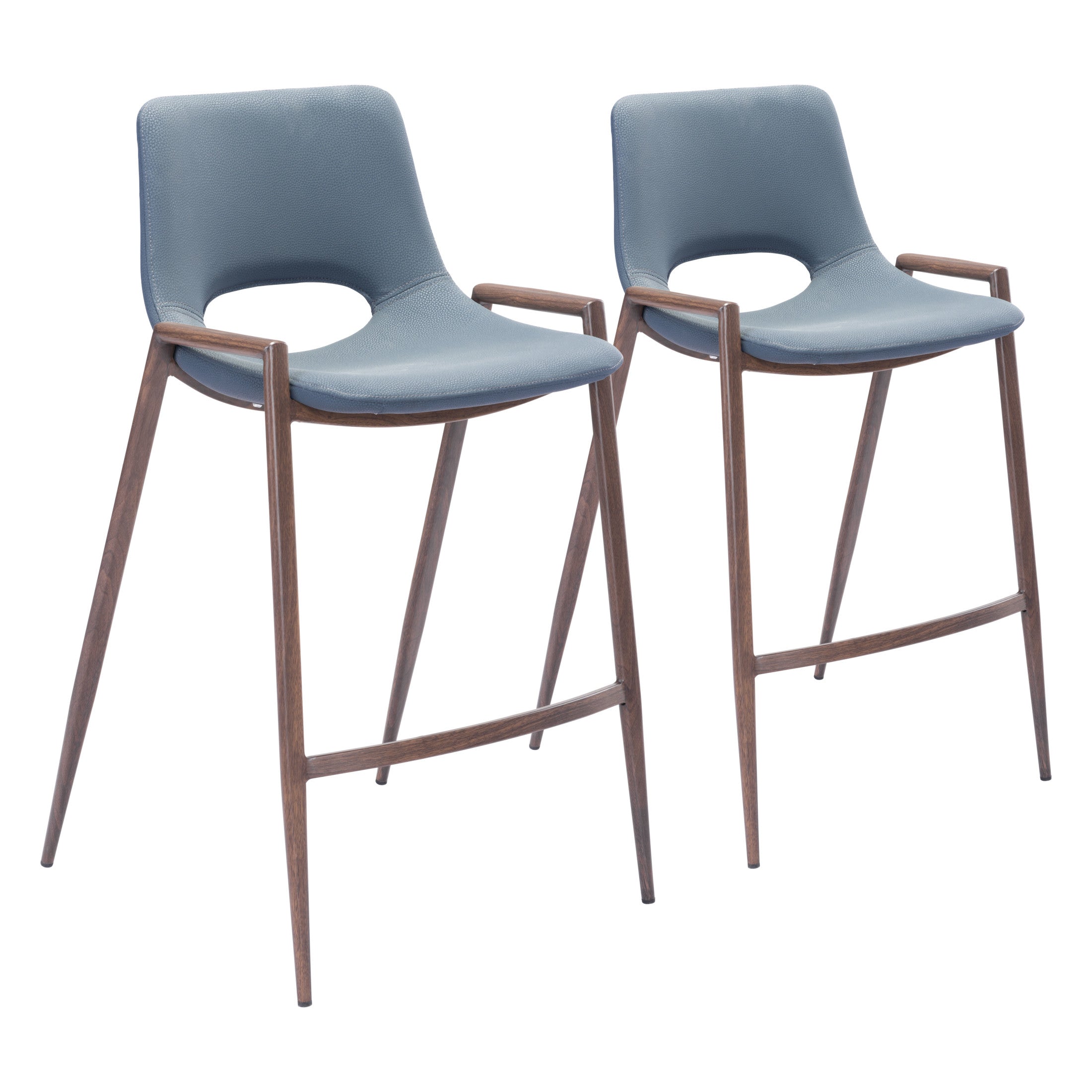 Desi Counter Stool (Set of 2) Azure Gray & Walnut