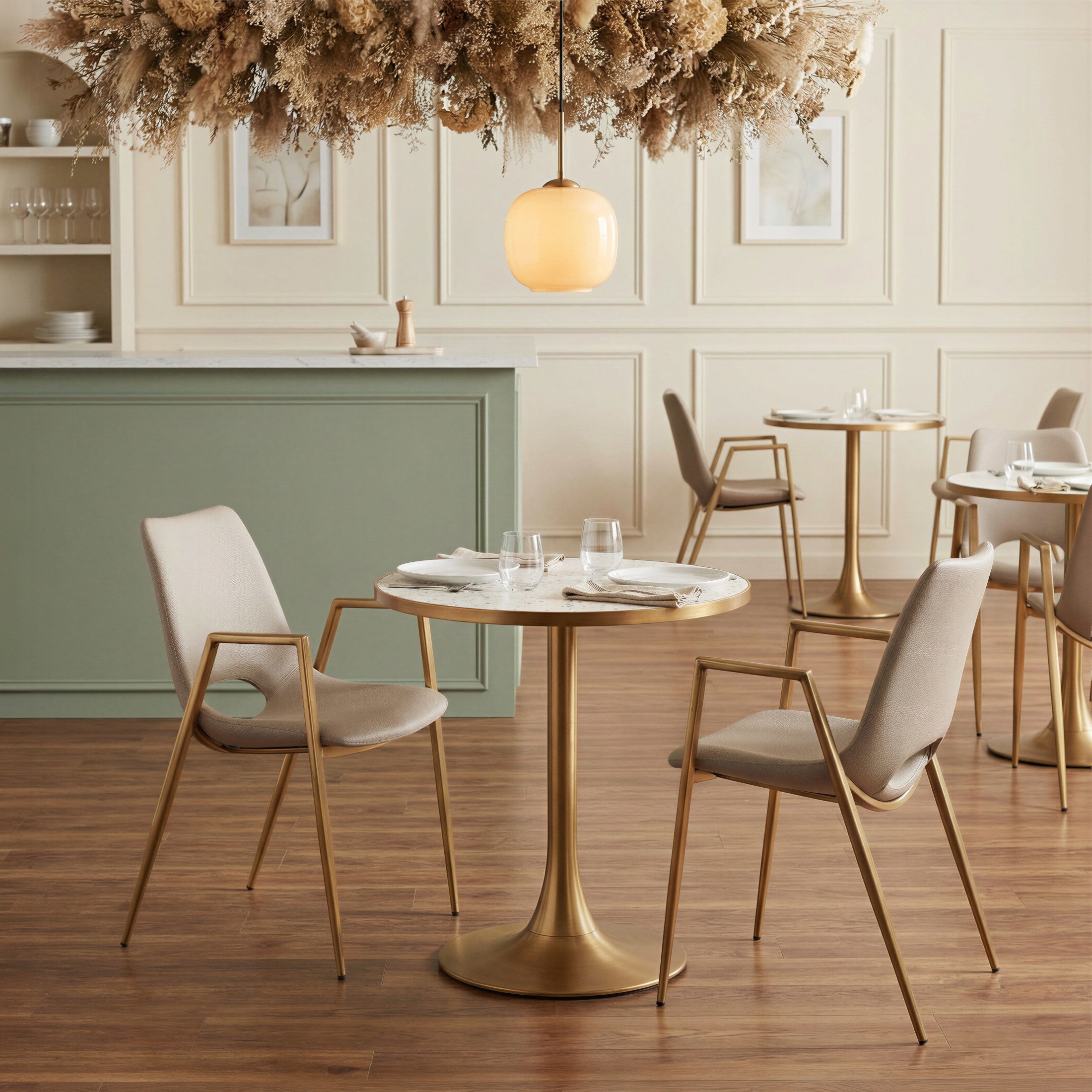 Desi Dining Chair (Set of 2) Beige & Gold
