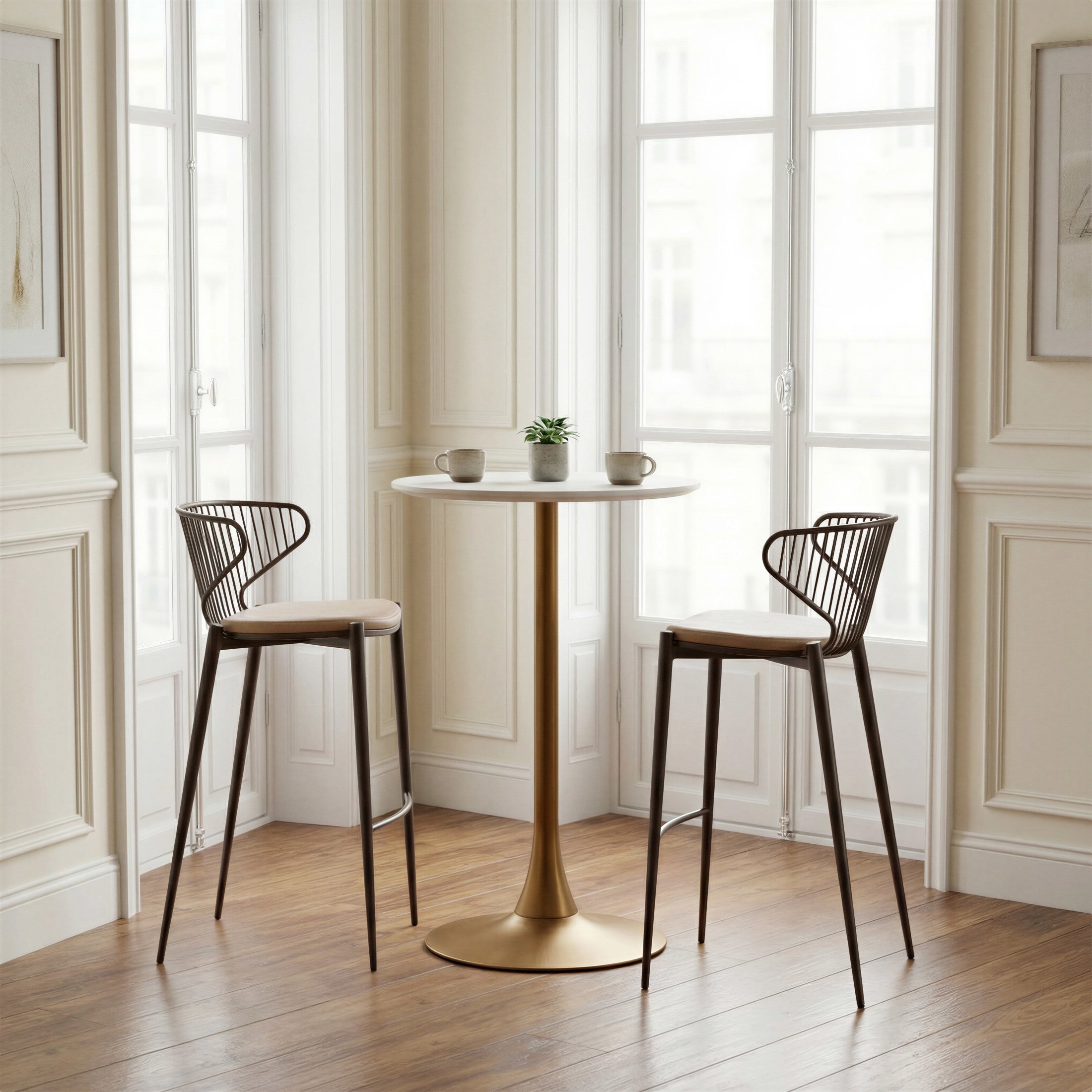 Auray Bar Table White & Gold