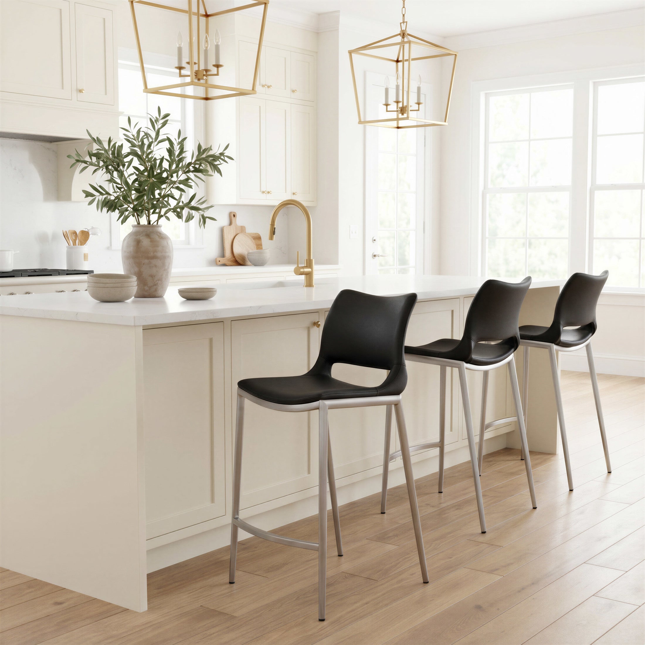 Ace Counter Stool (Set of 2) Black & Silver