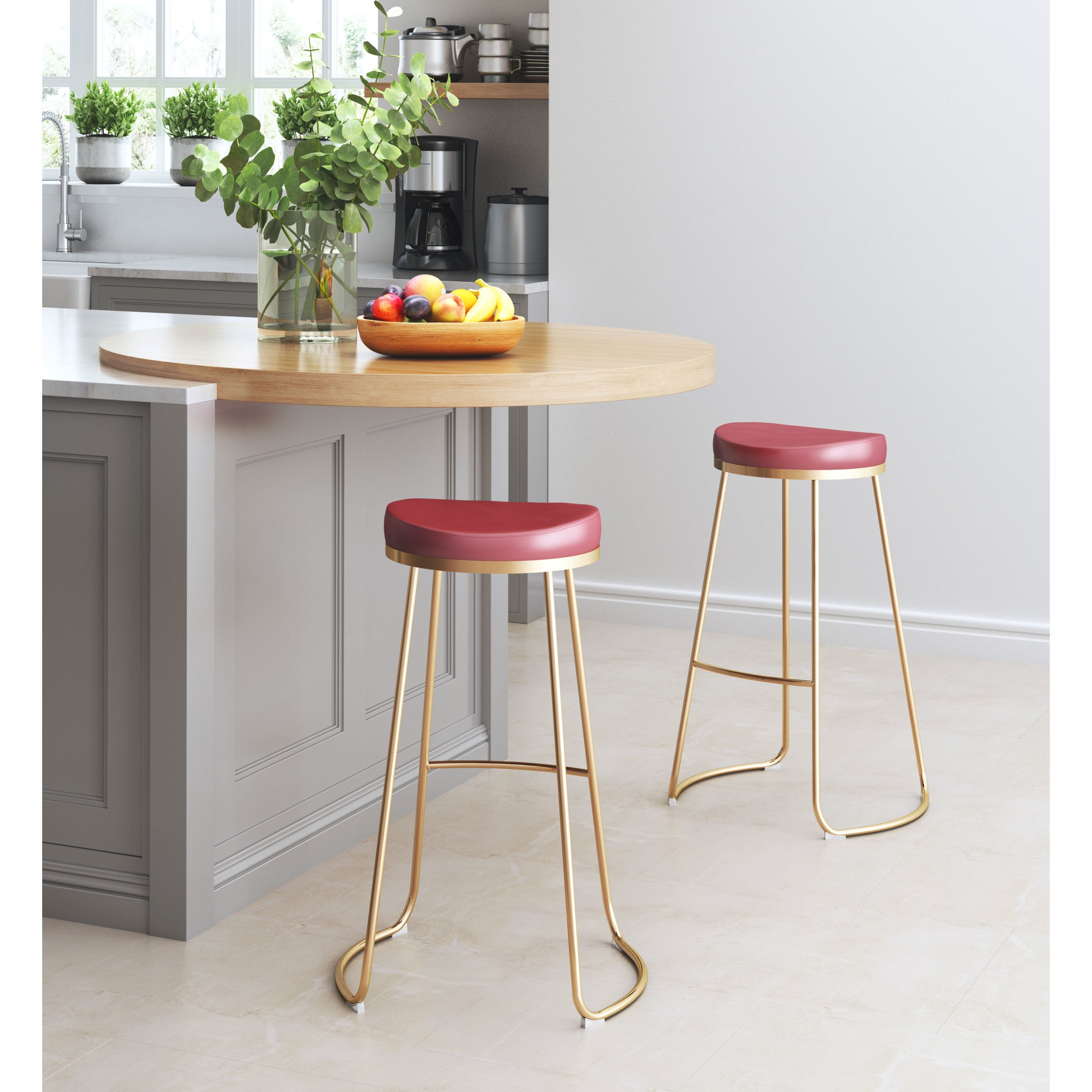 Bree Barstool (Set of 2) Burgundy & Gold
