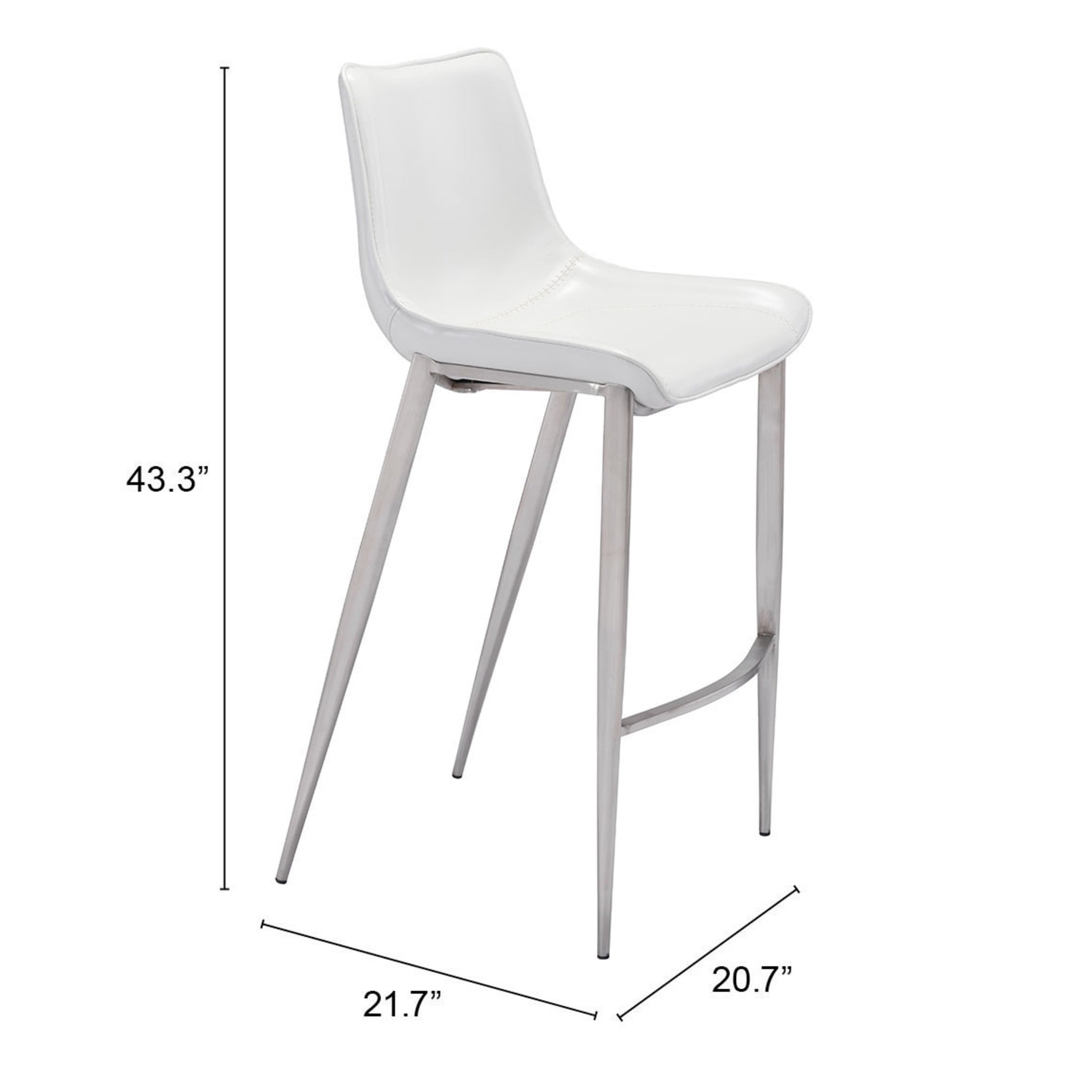 Magnus Barstool (Set of 2) White & Silver