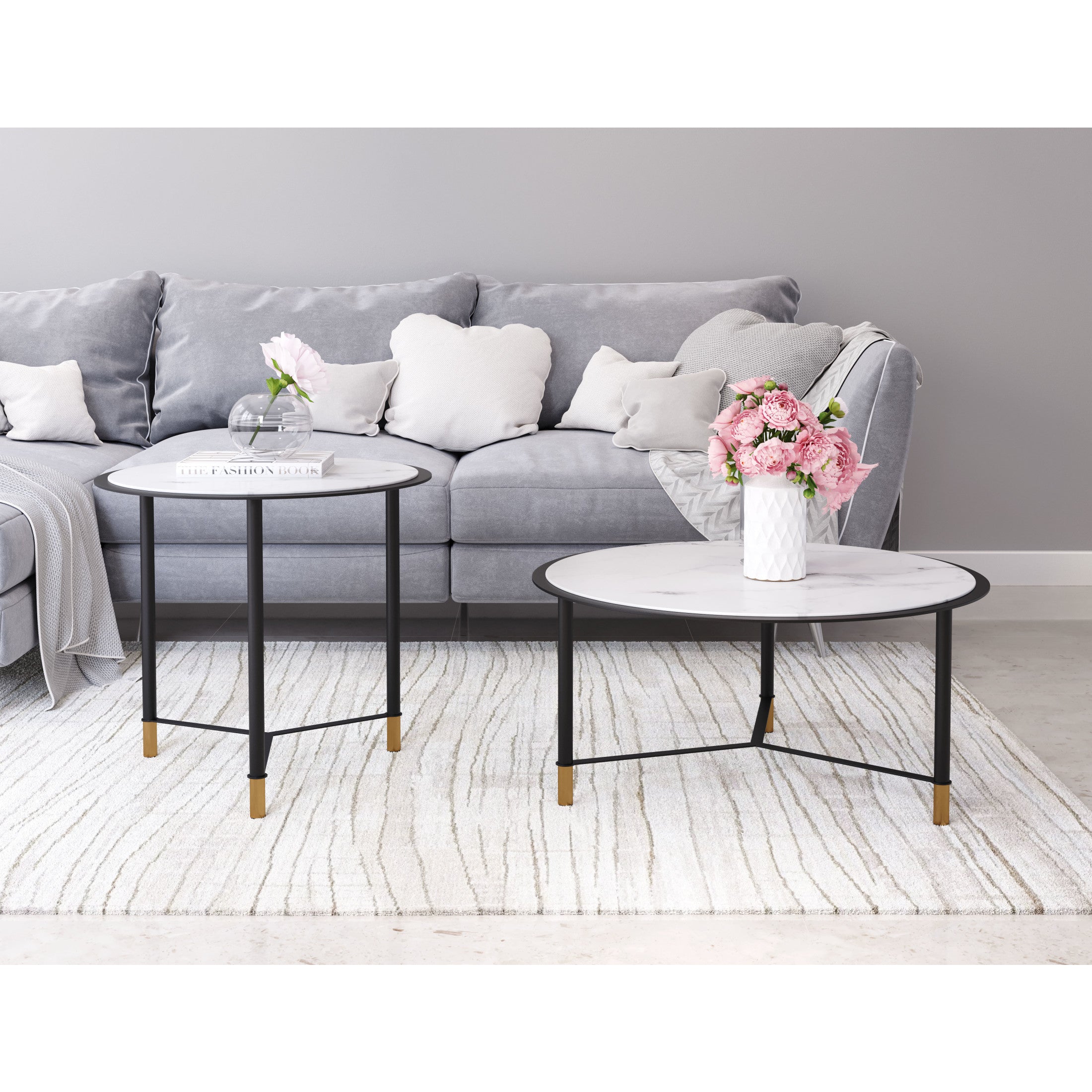 Davis Coffee Table Set (2-Piece) White & Black