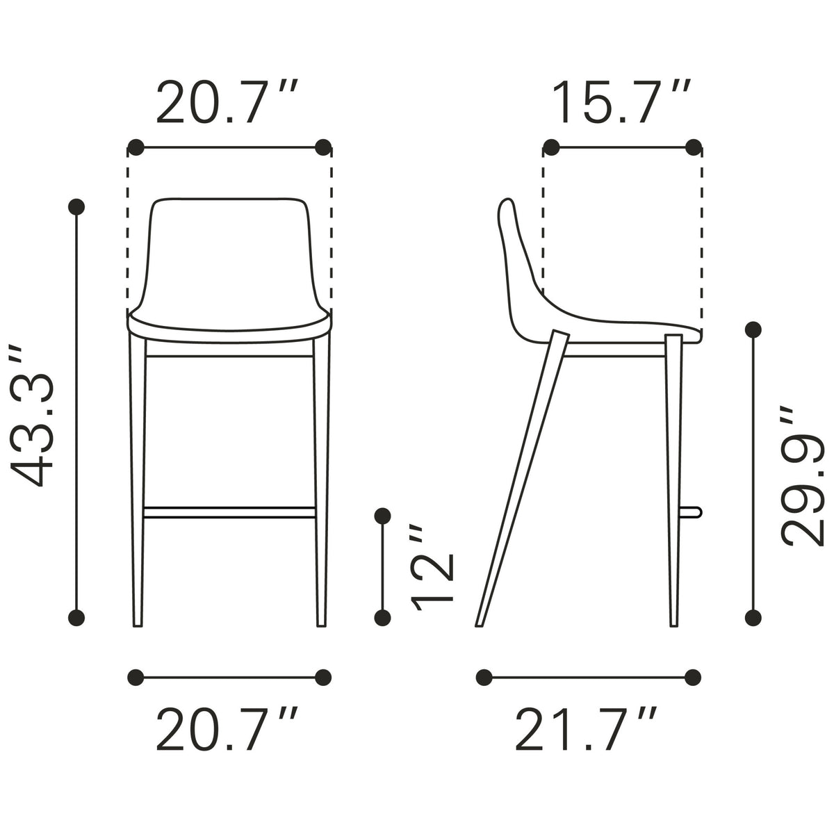 Magnus Barstool (Set of 2) Black & Walnut