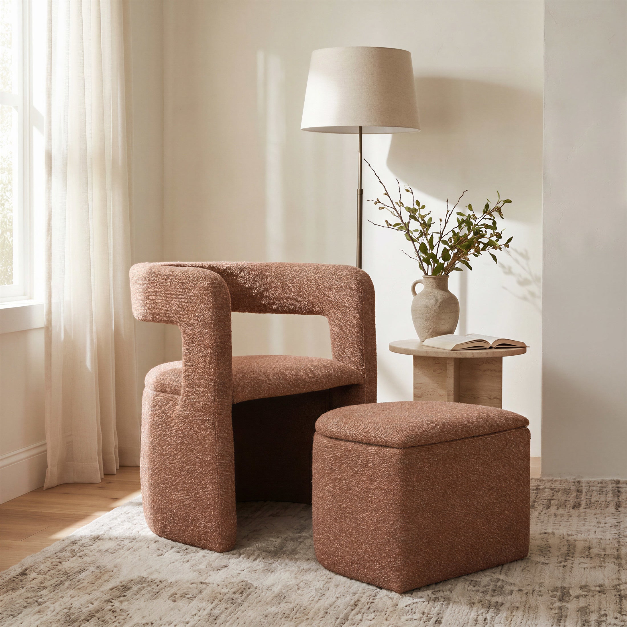 Atria Accent Chair & Ottoman Tawny Brown