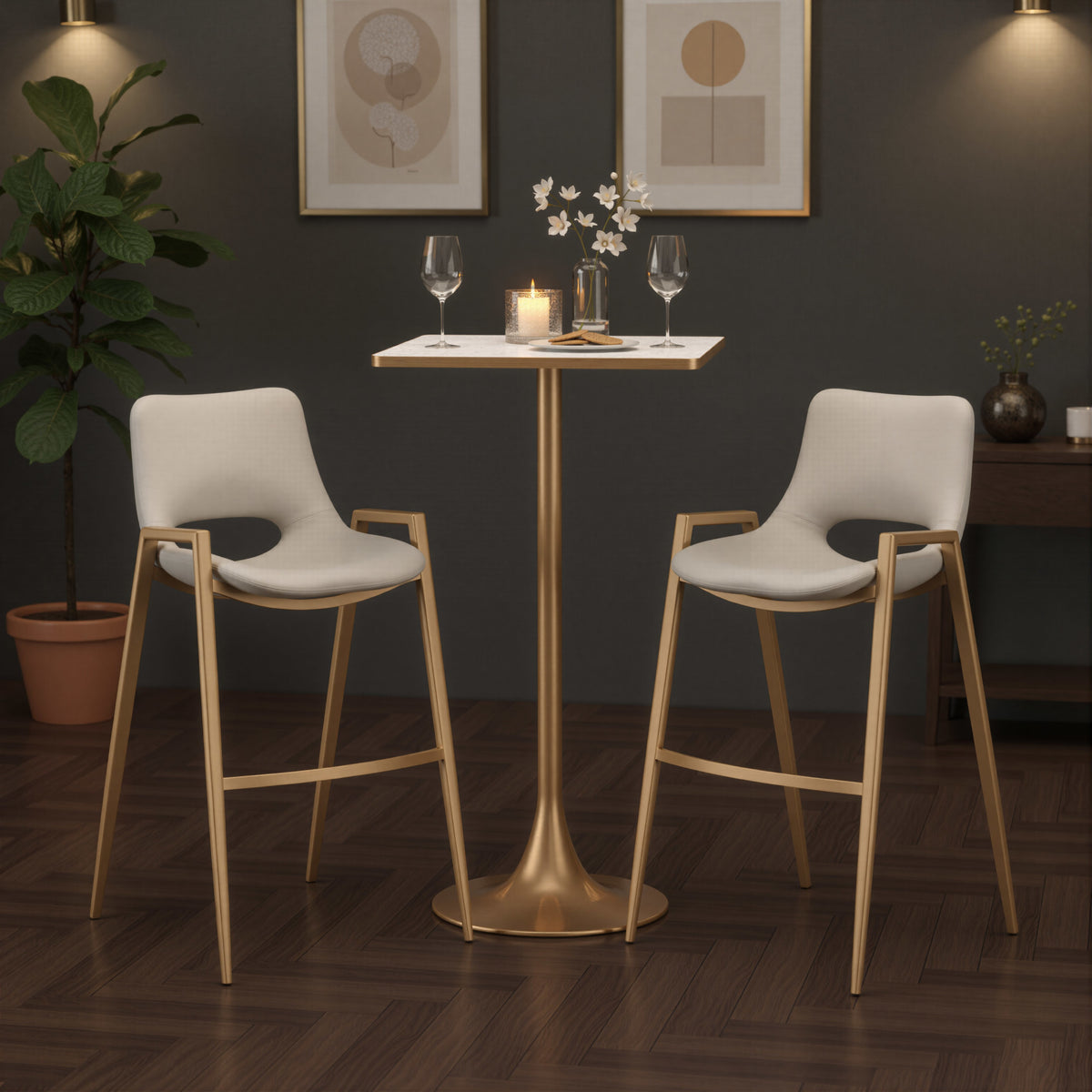 Spot Bar Table Beige & Gold