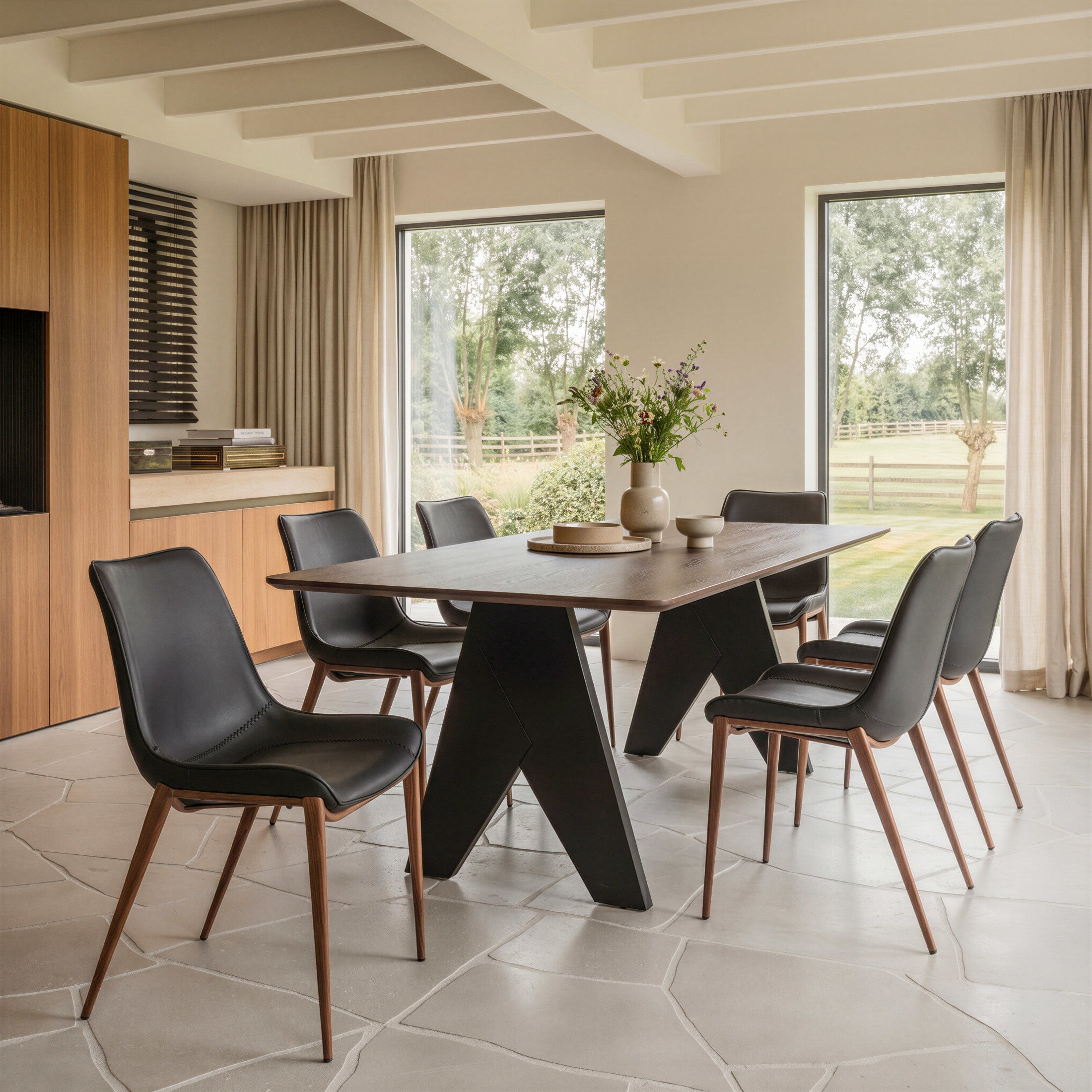 Magnus Dining Chair (Set of 2) Black & Walnut