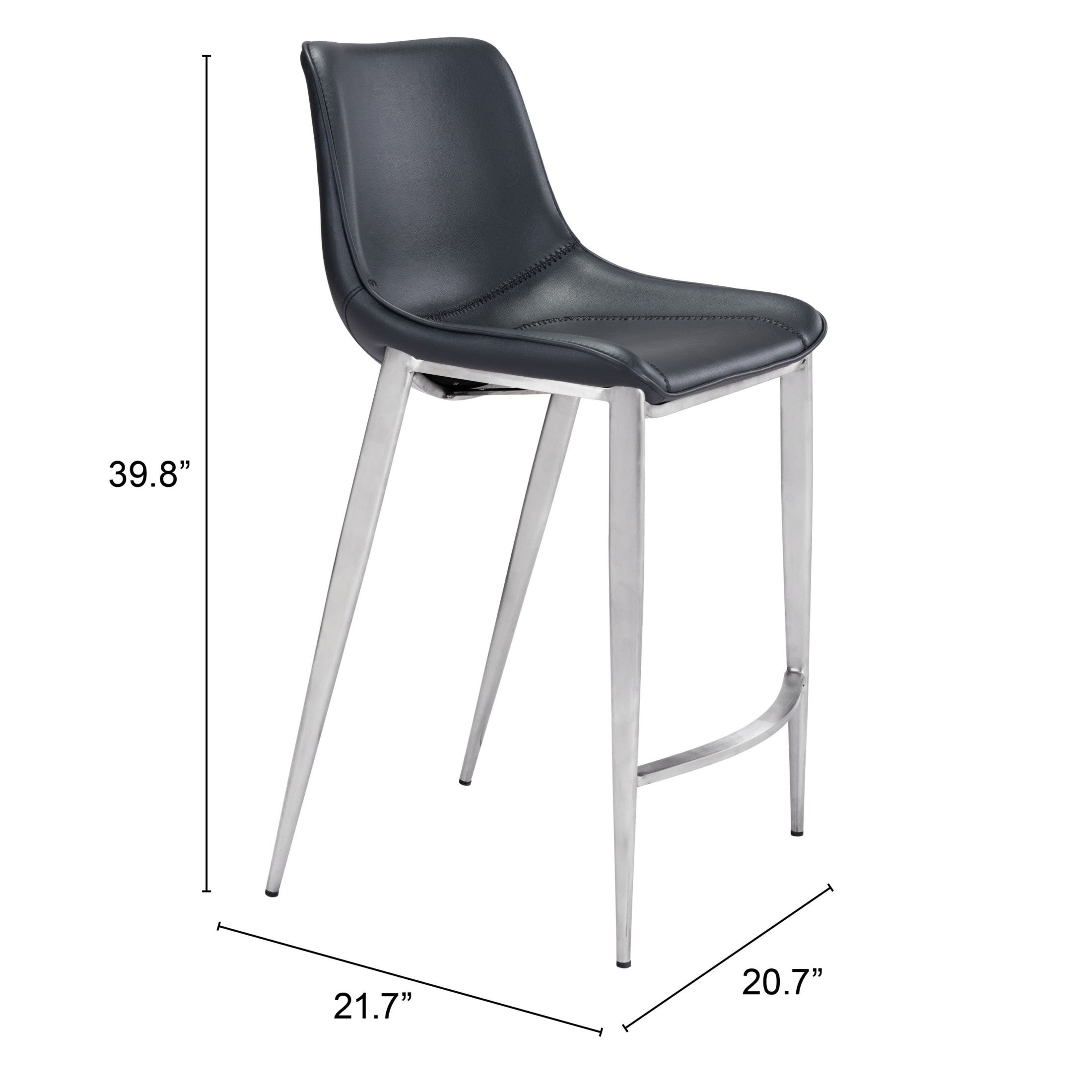 Magnus Counter Stool (Set of 2) Black & Silver