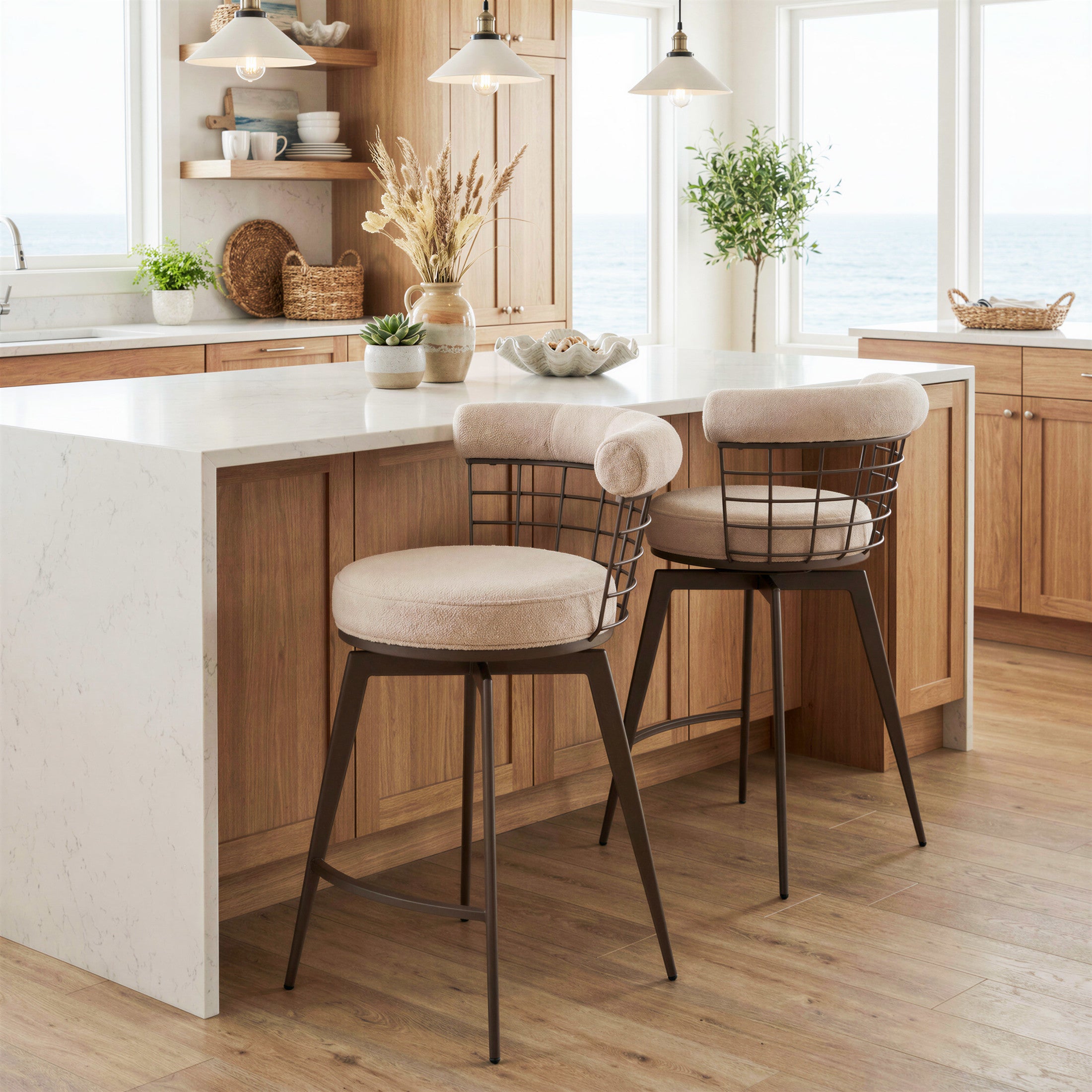 Saku Swivel Counter Stool Beige & Brown
