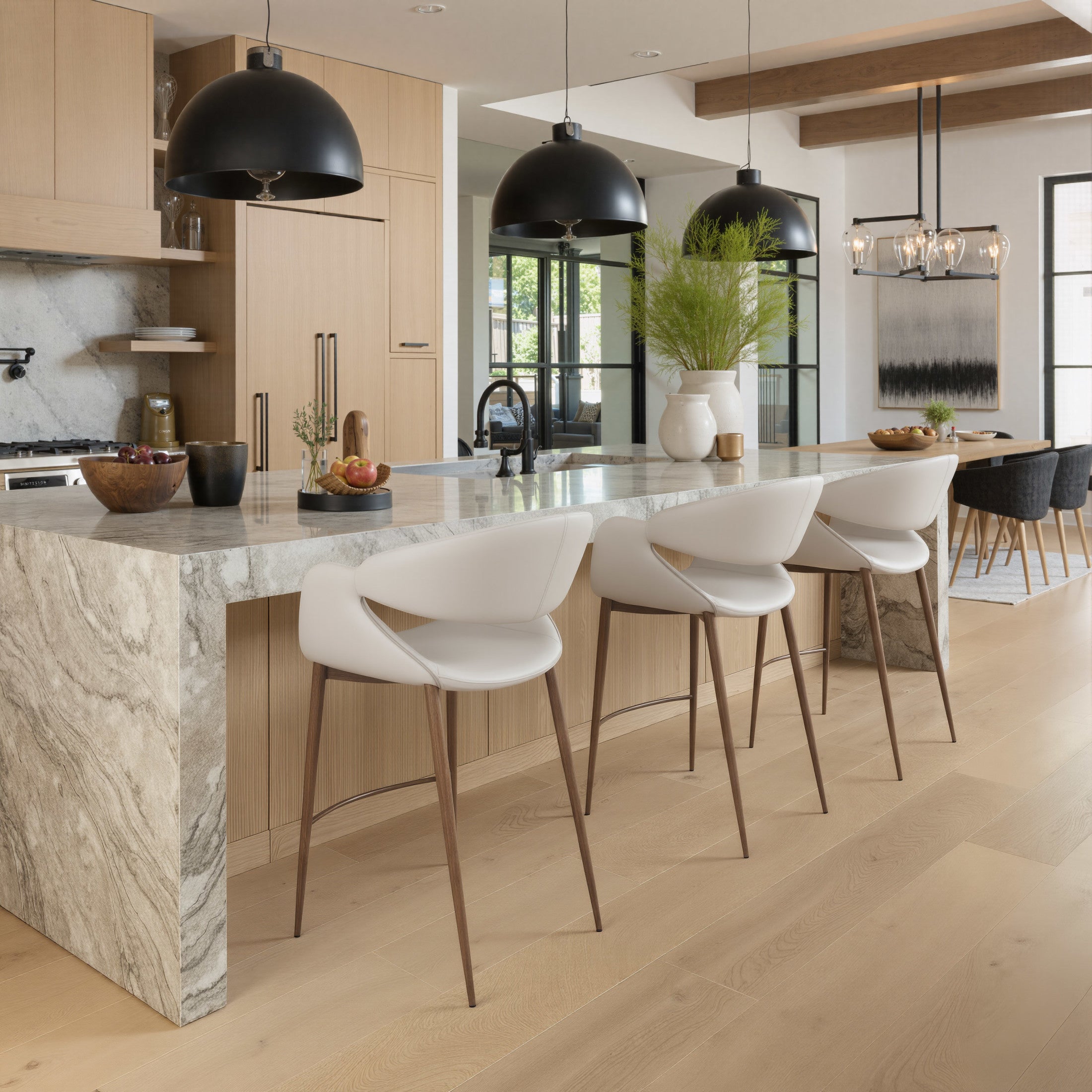 Limay Counter Stool Beige & Walnut