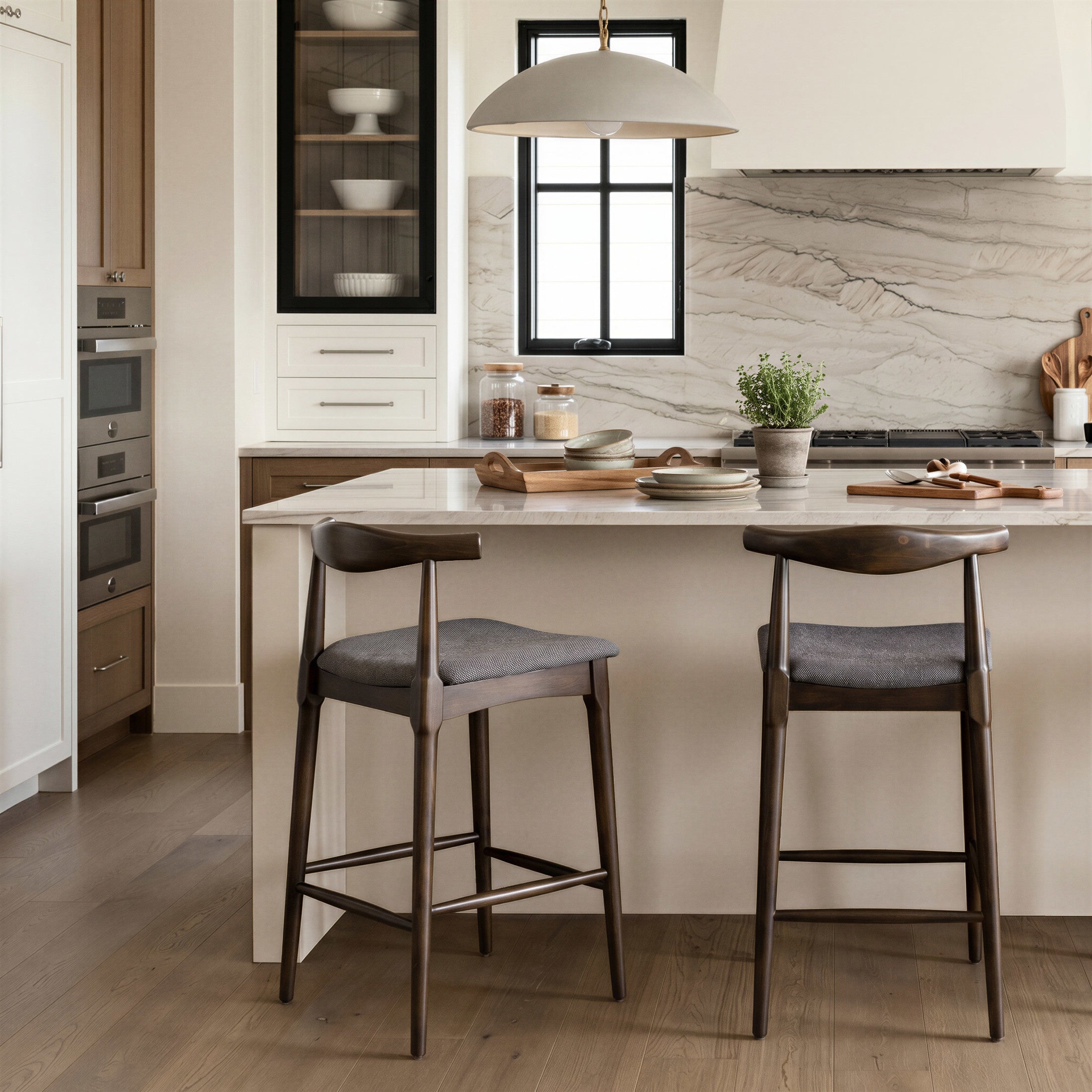 Tuzka Counter Stool (Set of 2) Gray & Espresso