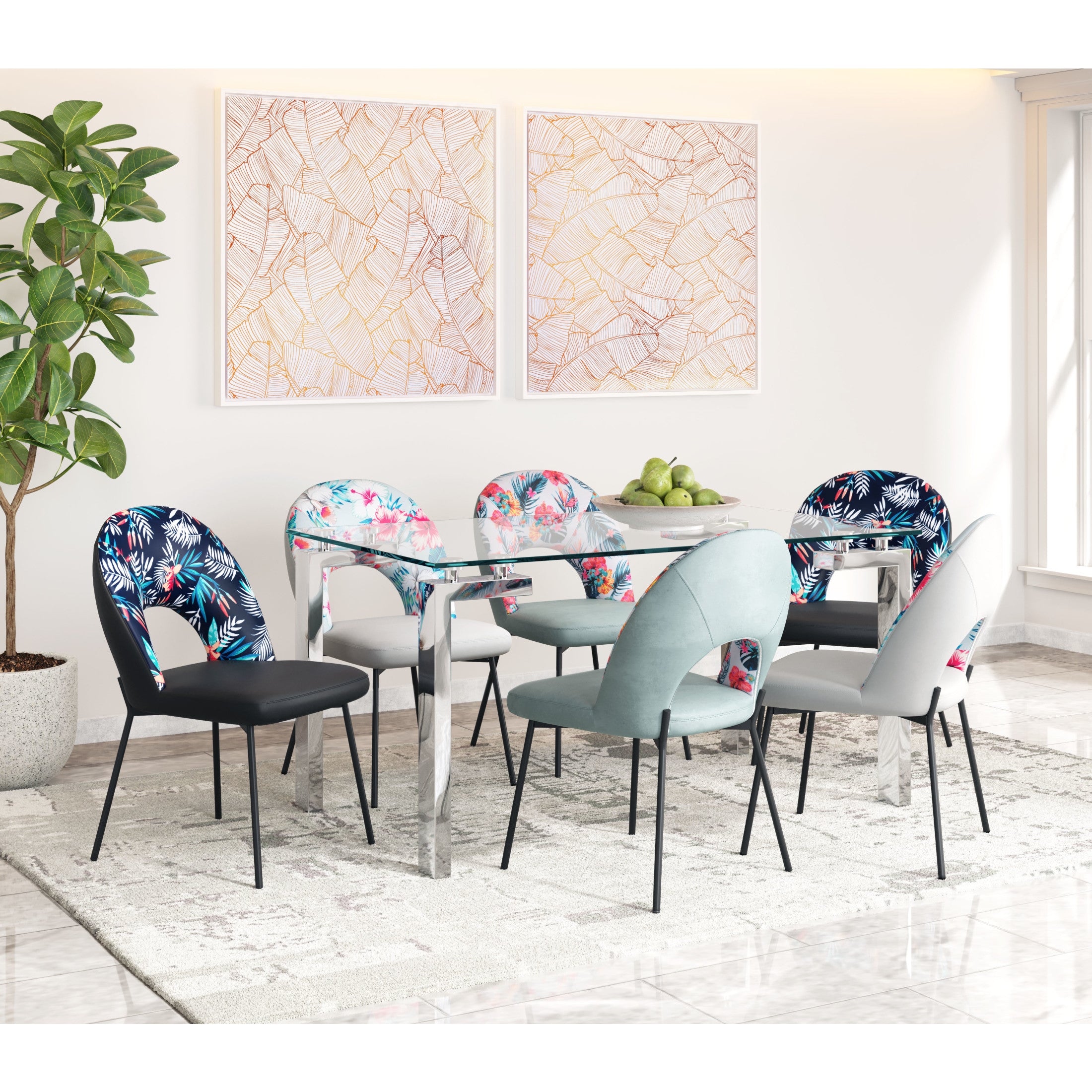 Torrey Dining Chair (Set of 2) Multicolor Print & Gray
