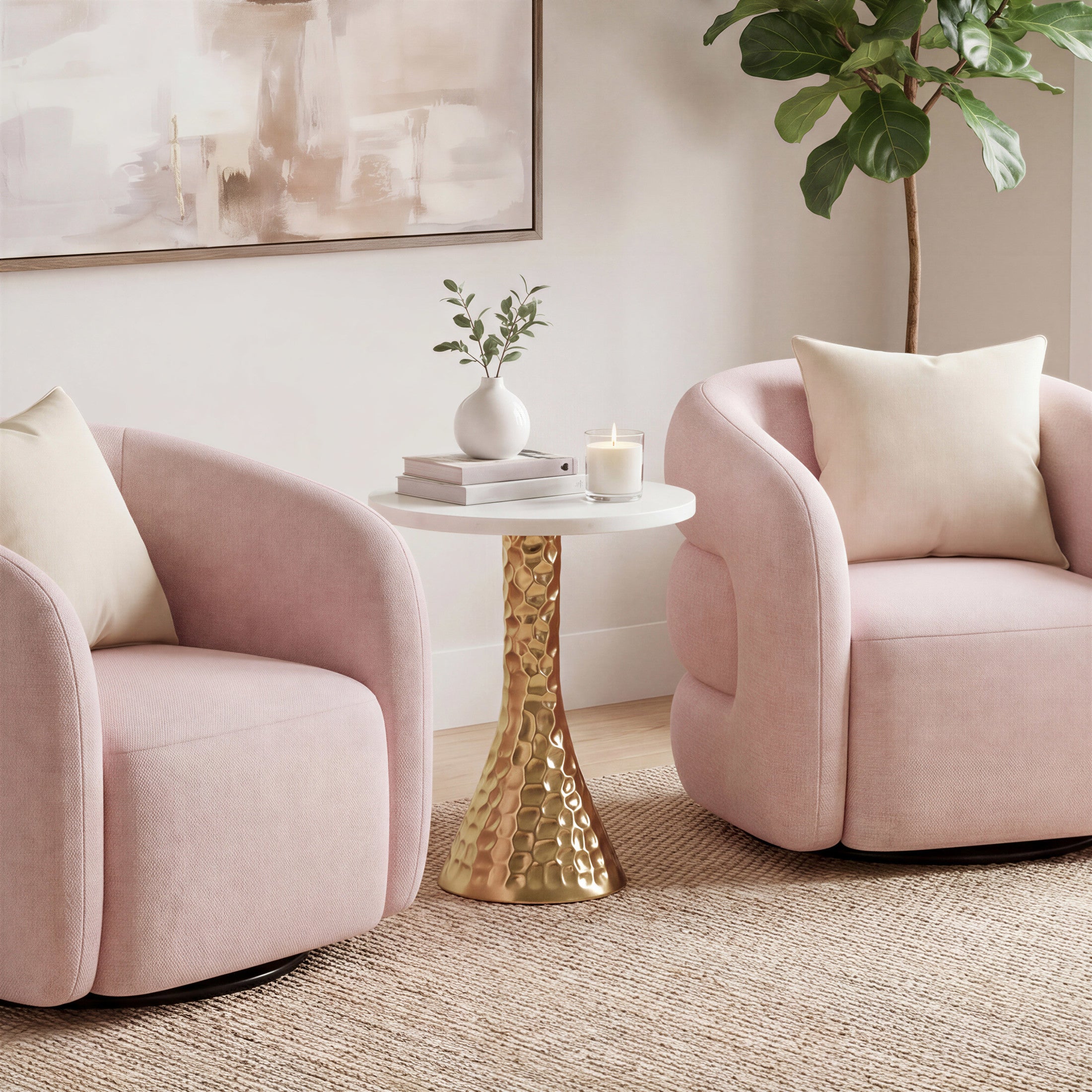 Lira Accent Table White & Gold