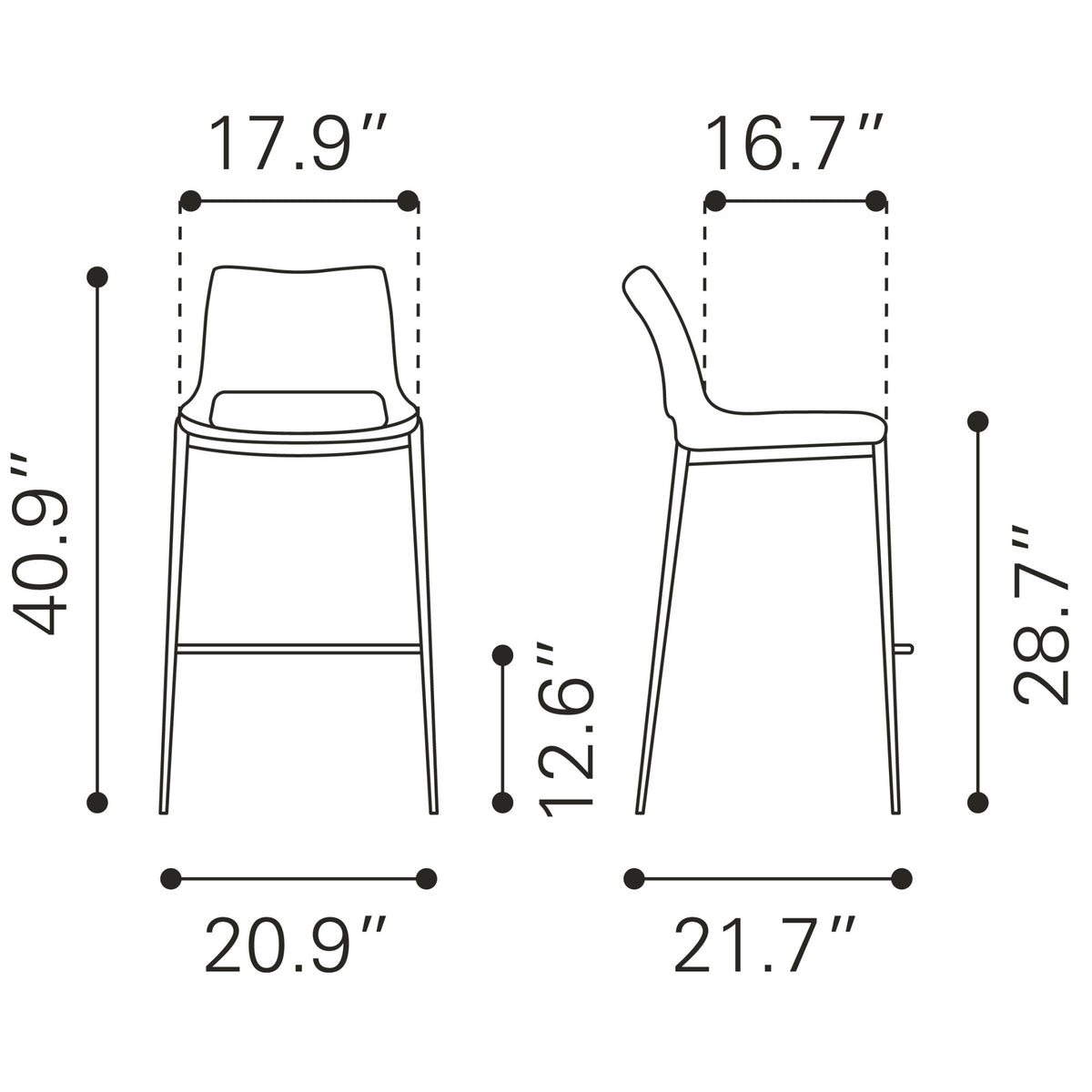 Ace Barstool (Set of 2) Dark Gray & Walnut