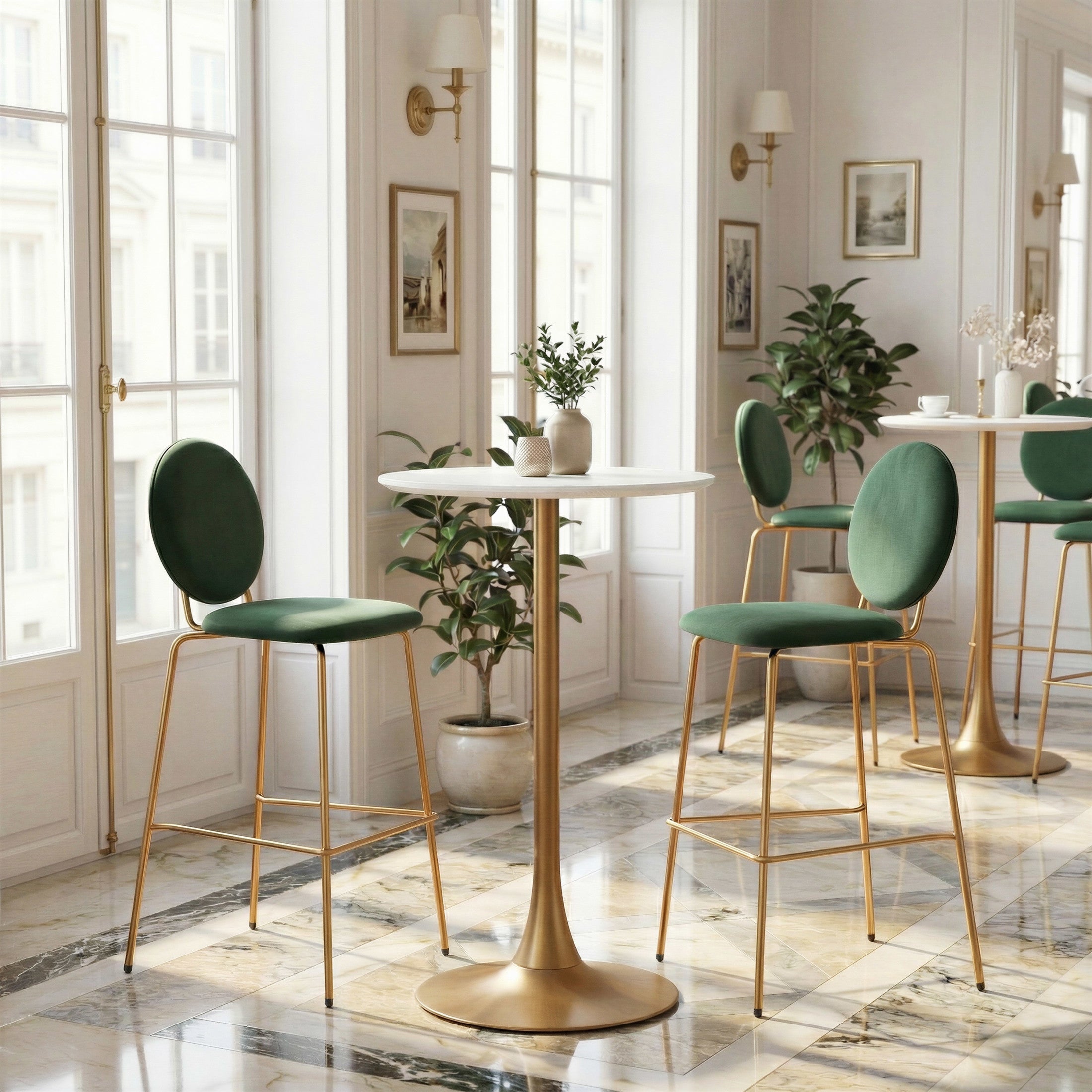 Auray Bar Table White & Gold
