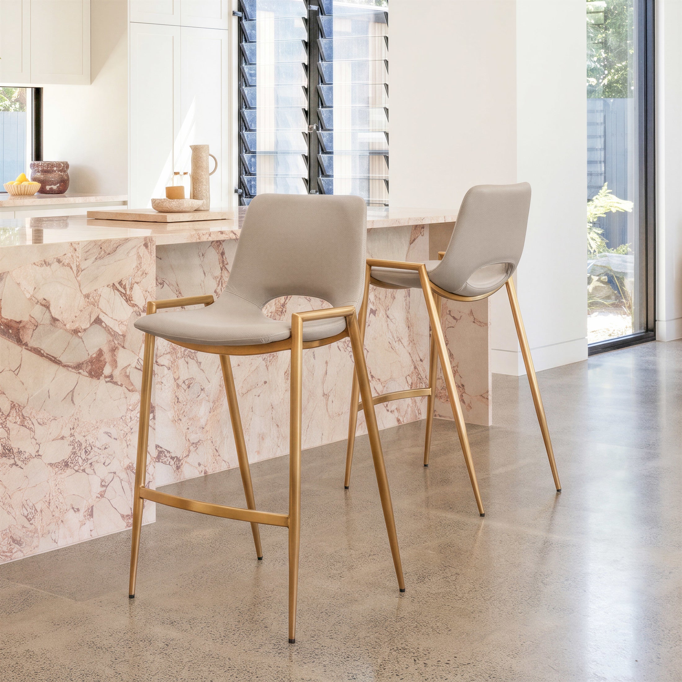 Desi Counter Stool (Set of 2) Beige & Gold