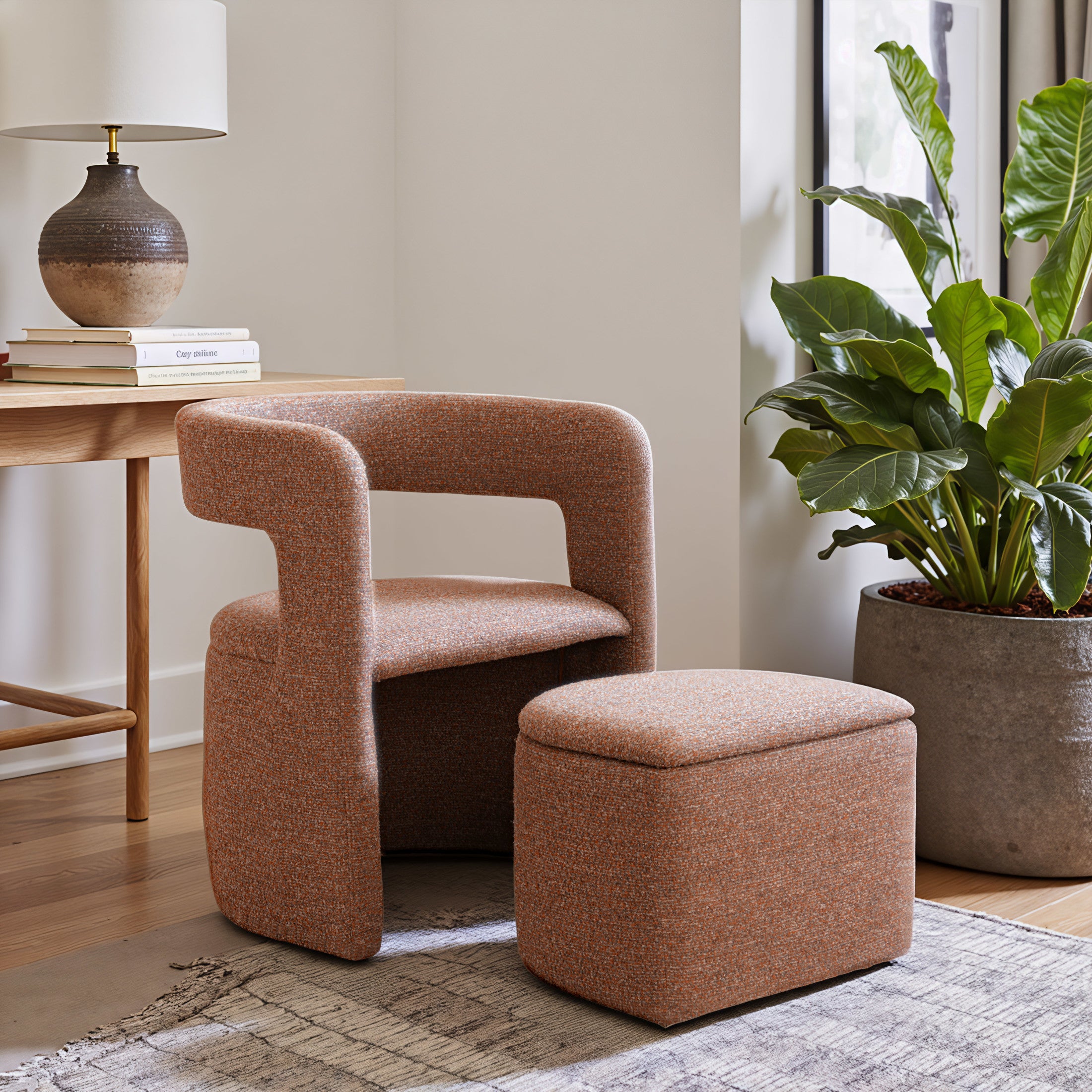 Atria Accent Chair & Ottoman Tawny Brown