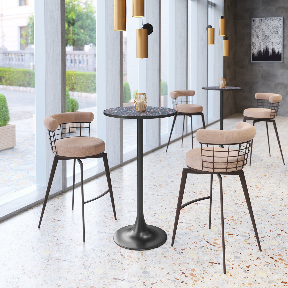 Saku Swivel Barstool Beige & Brown