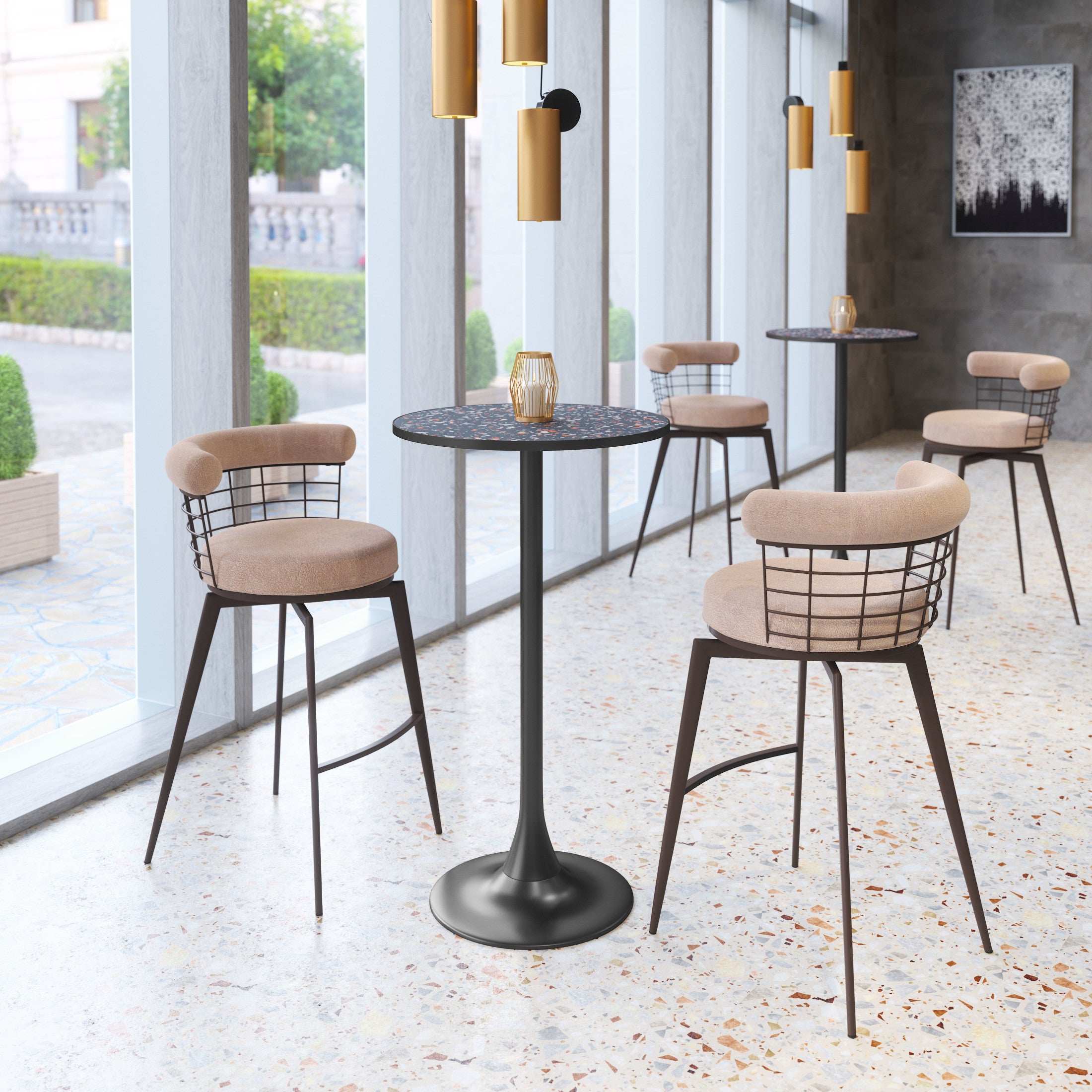Saku Swivel Barstool Beige & Brown