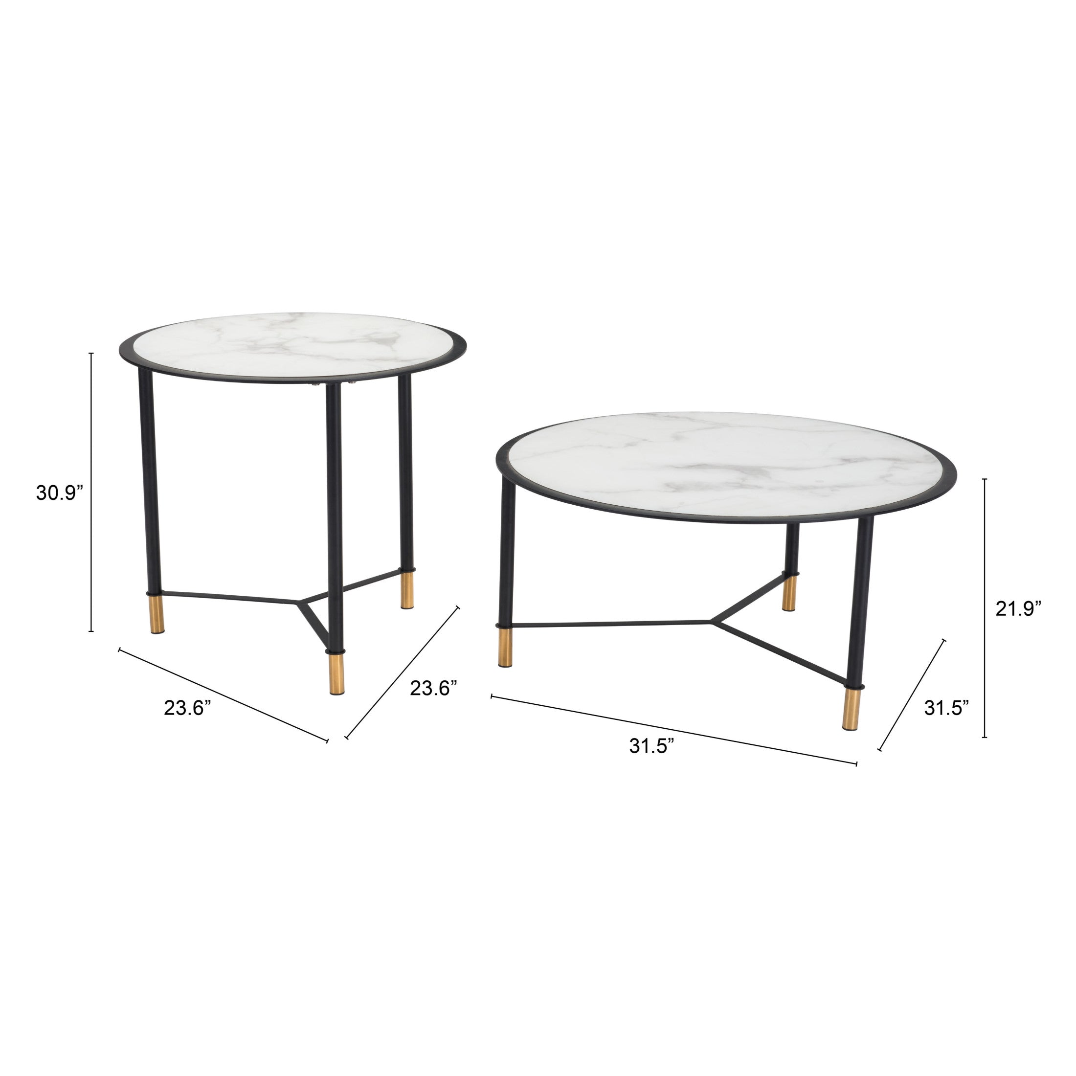 Davis Coffee Table Set (2-Piece) White & Black