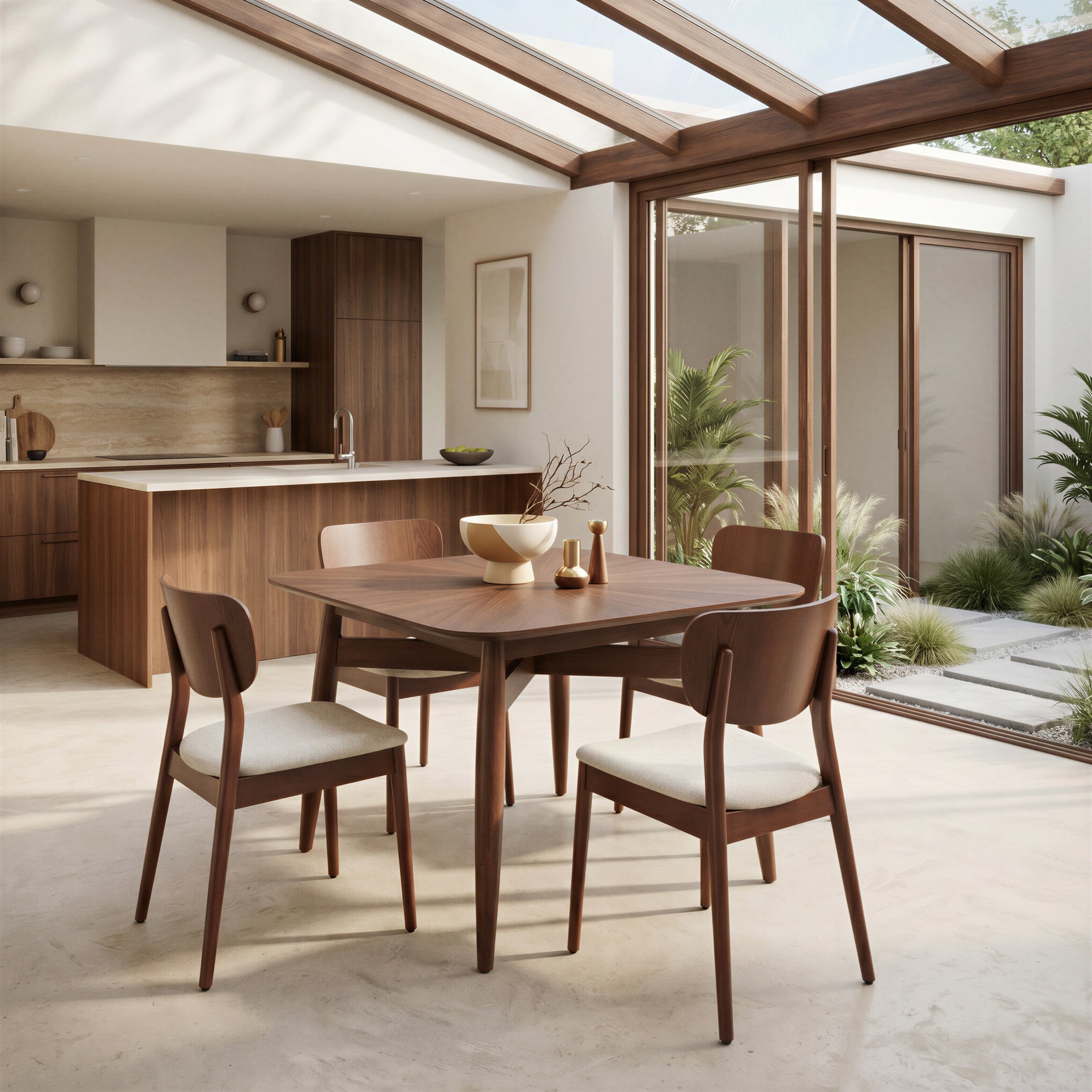 Kellua Dining Chair (Set of 2) Beige & Walnut