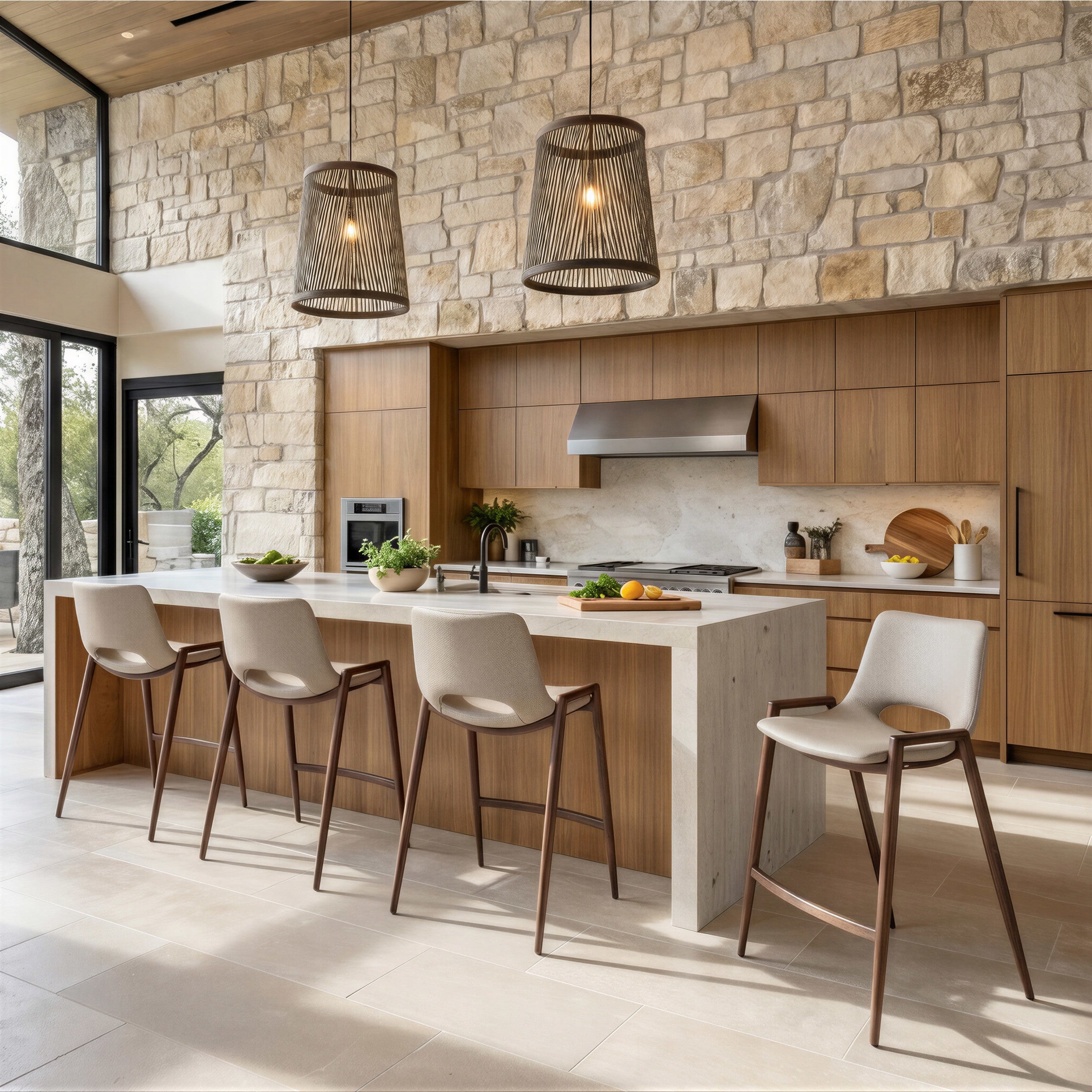 Desi Counter Stool (Set of 2) Beige & Walnut