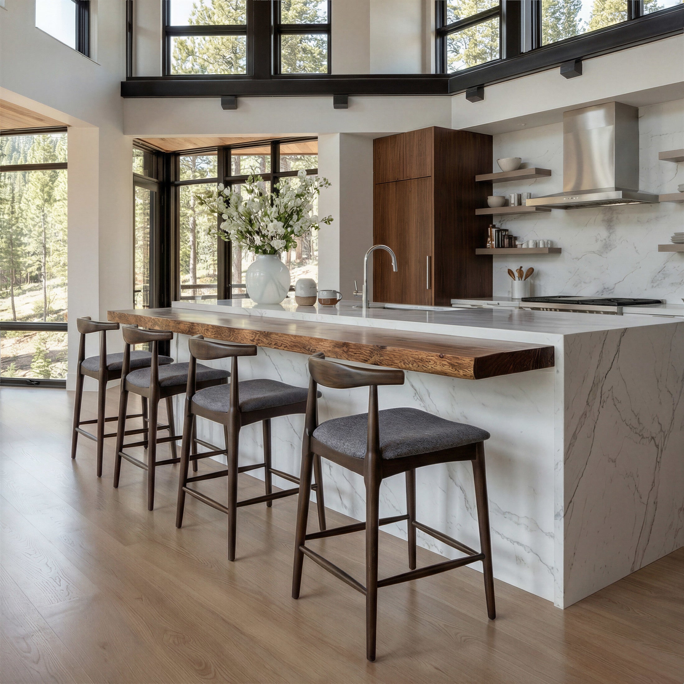 Tuzka Counter Stool (Set of 2) Gray & Espresso