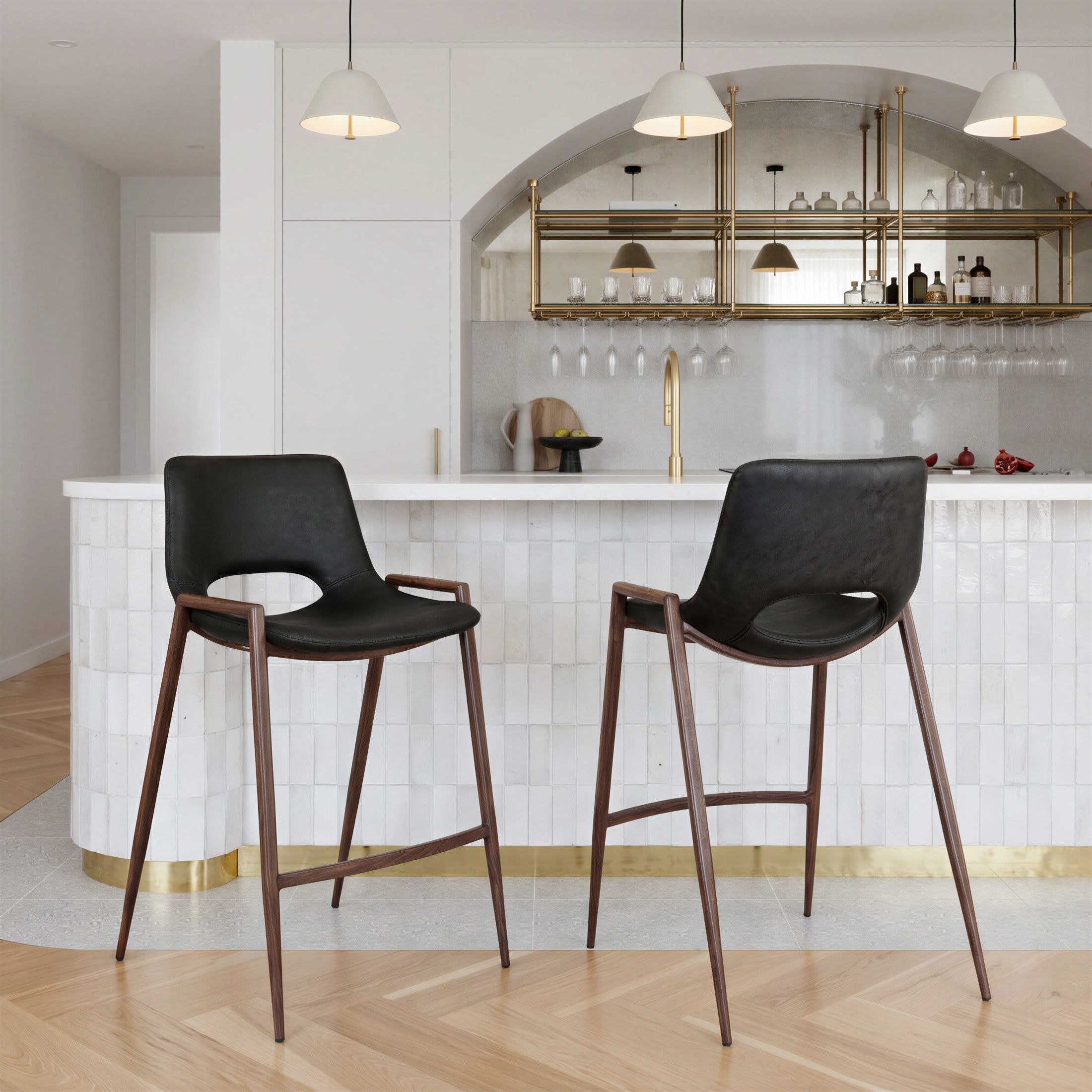 Desi Counter Stool (Set of 2) Black & Walnut
