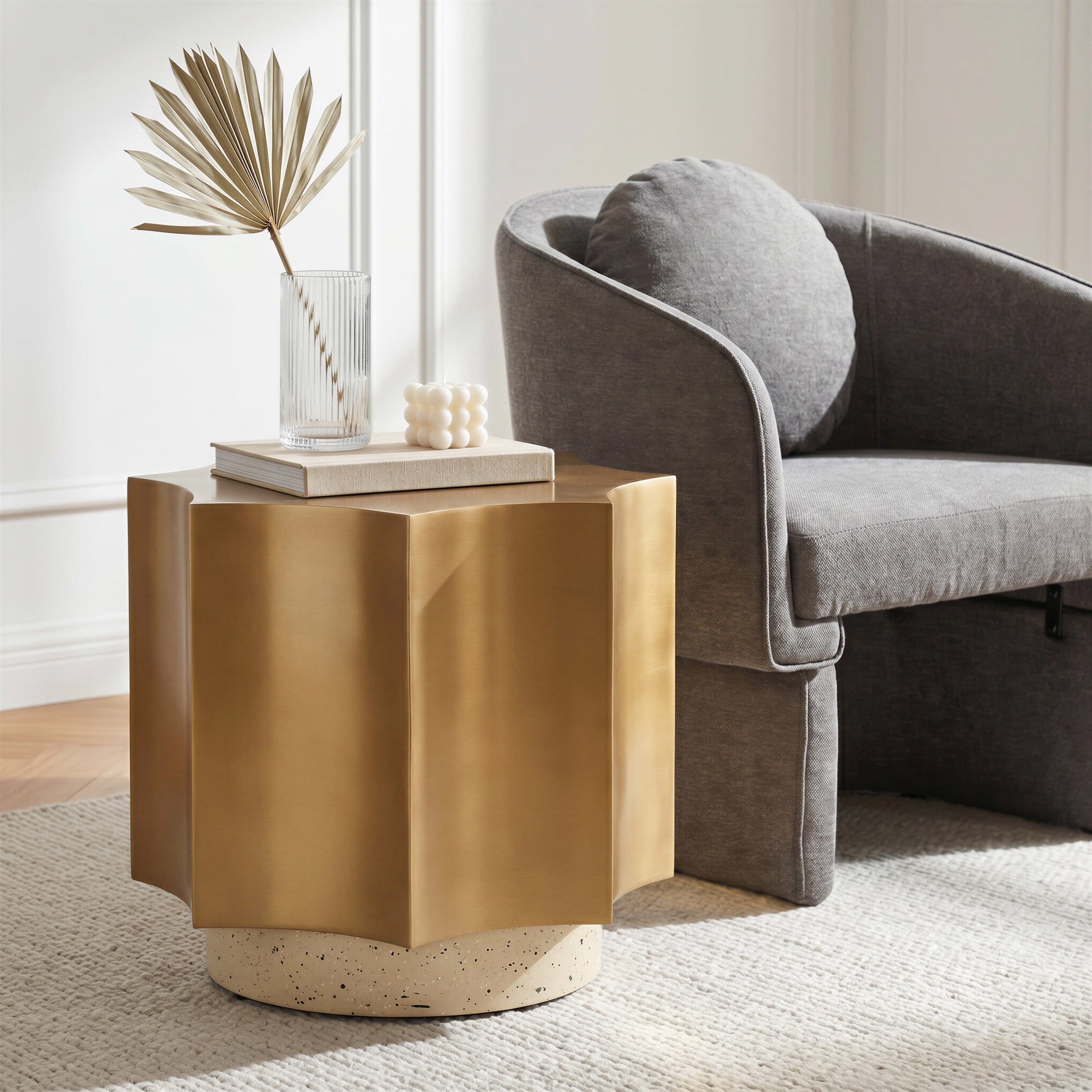 Osam Side Table Gold & Beige