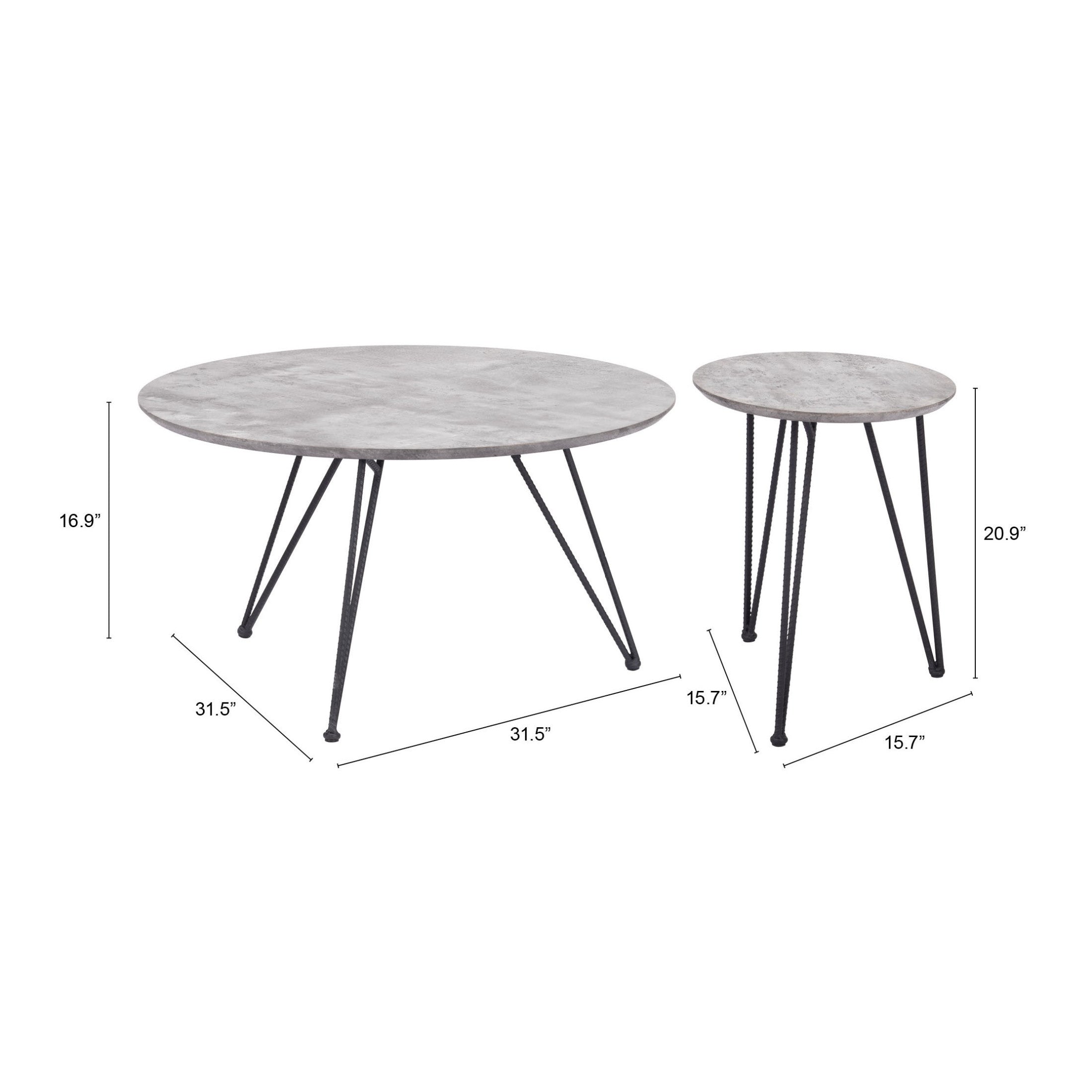 Kerris Coffee Table Set (2-Piece) Gray & Black