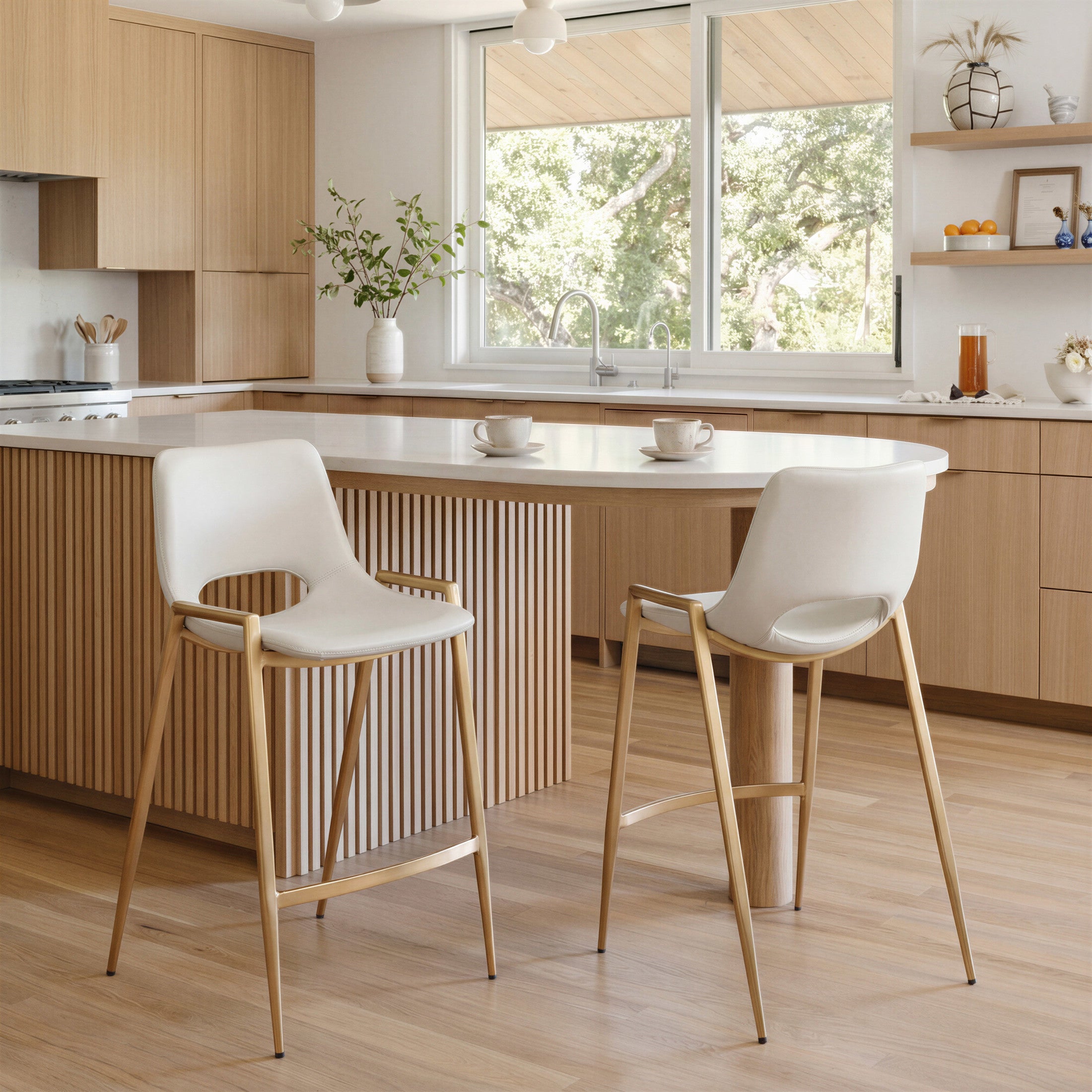 Desi Counter Stool (Set of 2) White & Gold