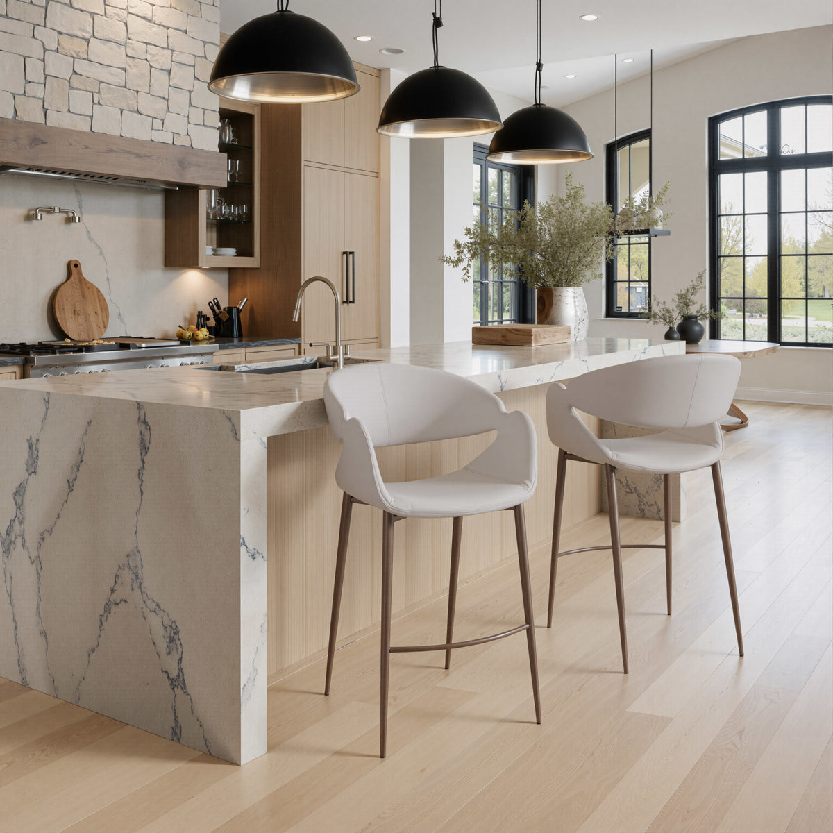 Limay Counter Stool Beige & Walnut