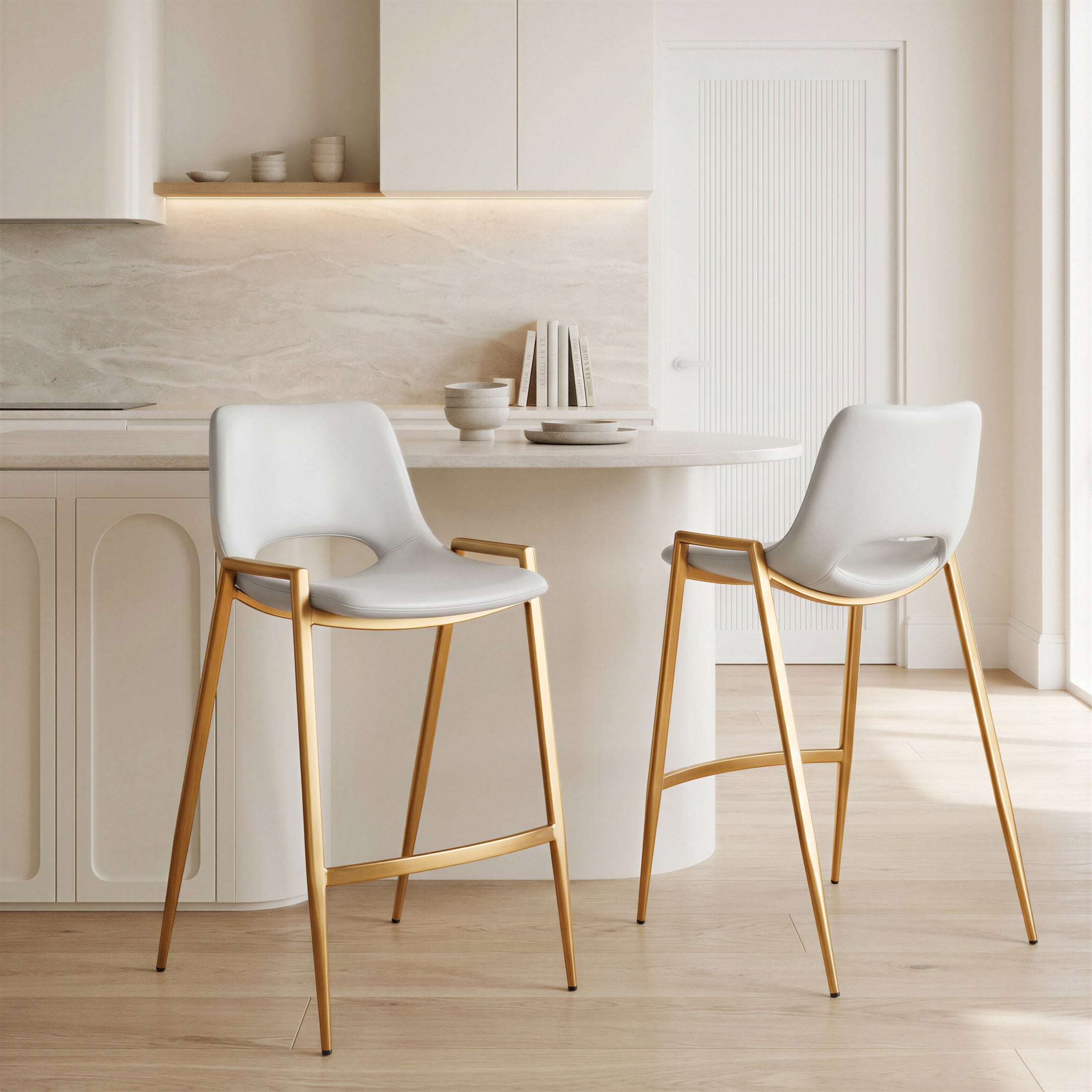 Desi Counter Stool (Set of 2) White & Gold
