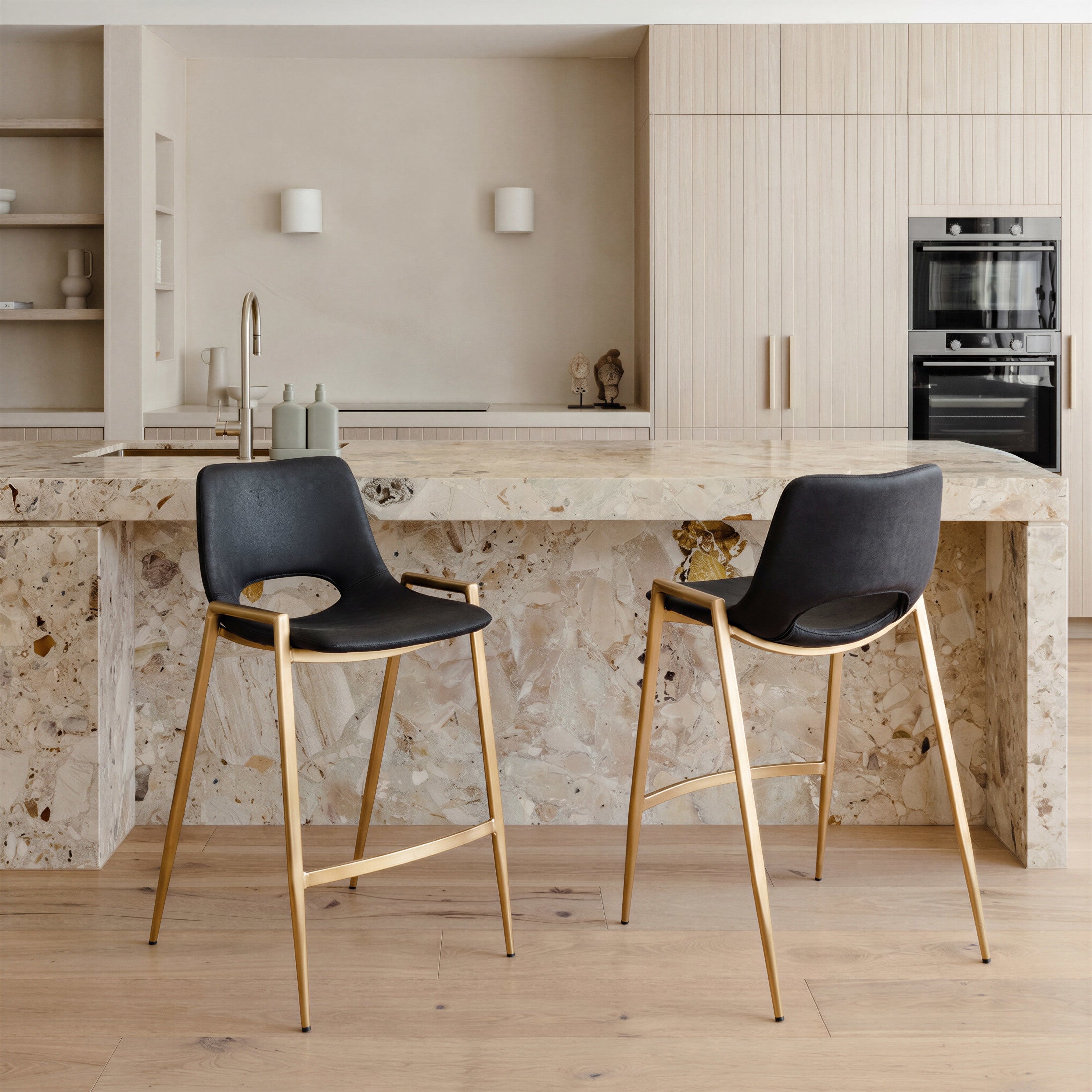 Desi Counter Stool (Set of 2) Black & Gold