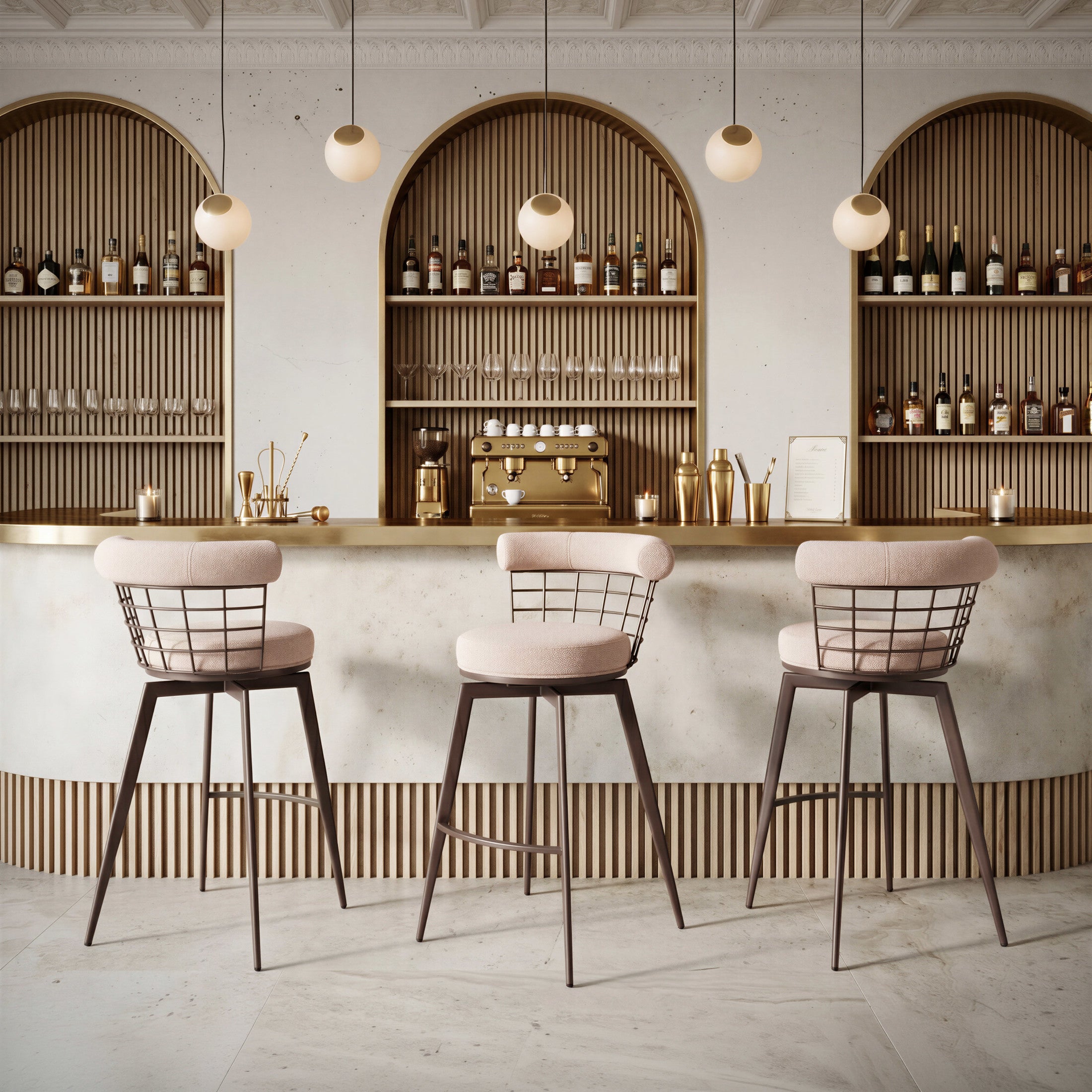 Saku Swivel Barstool Beige & Brown