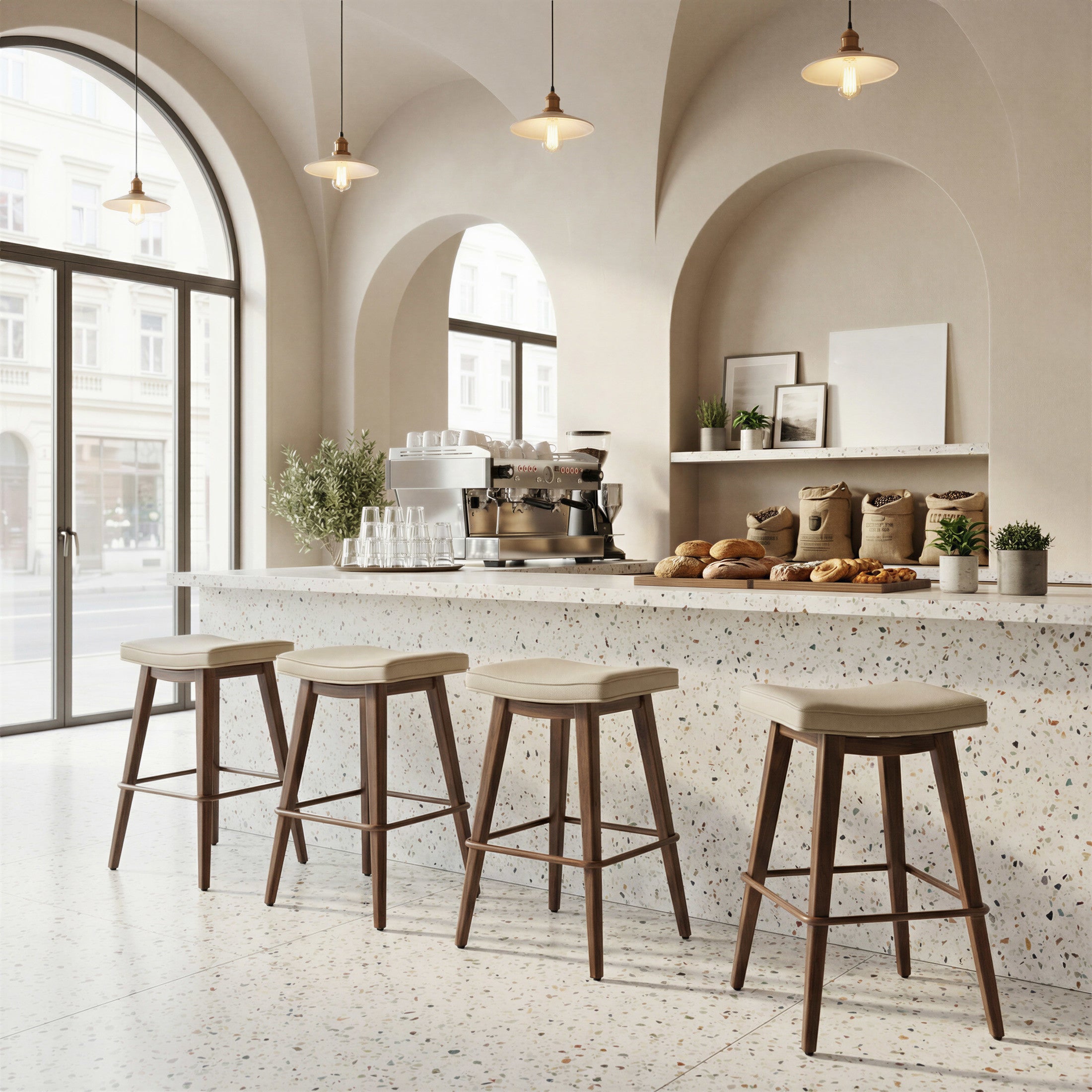 Divat Counter Stool (Set of 2) Beige & Walnut