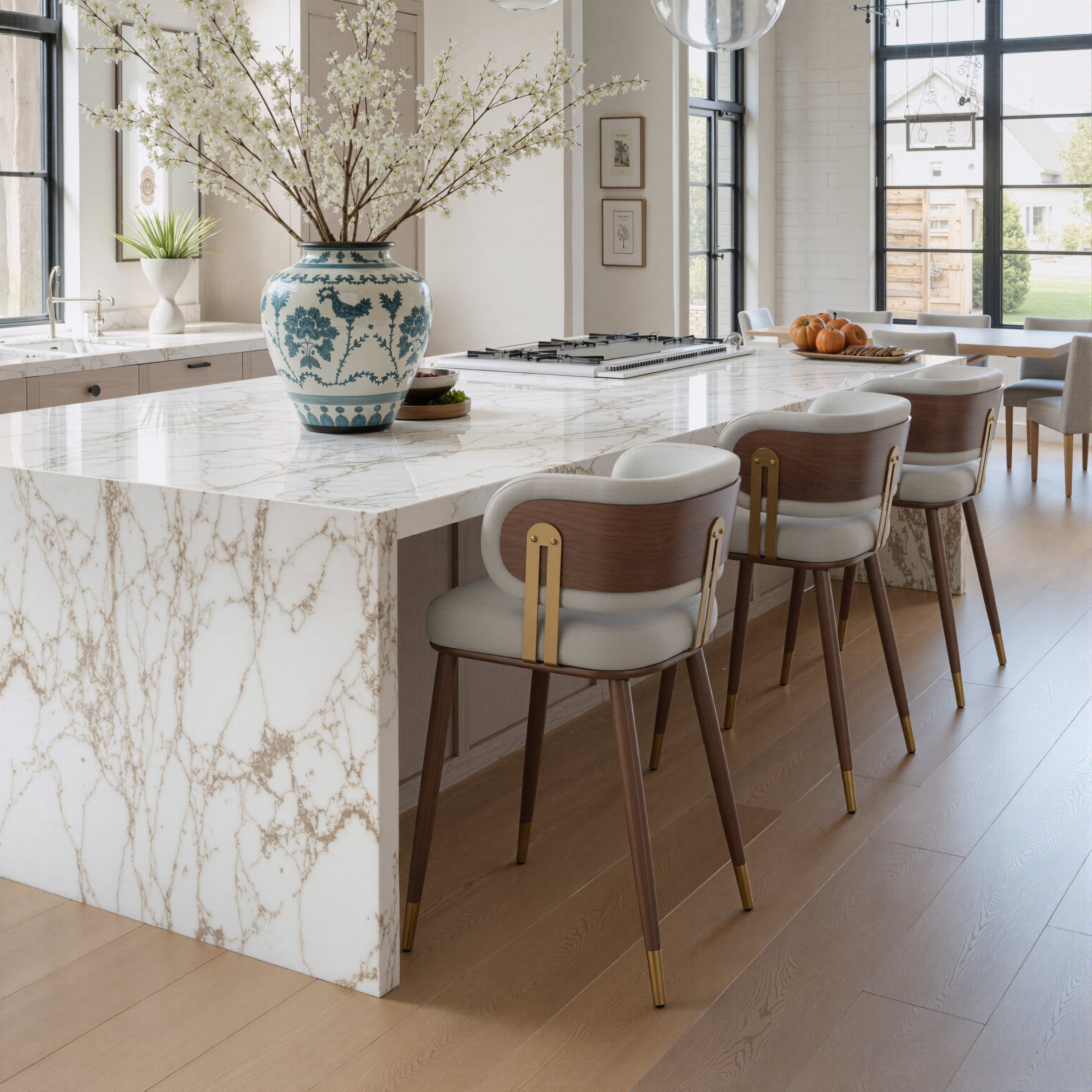Brew Counter Stool Beige & Walnut