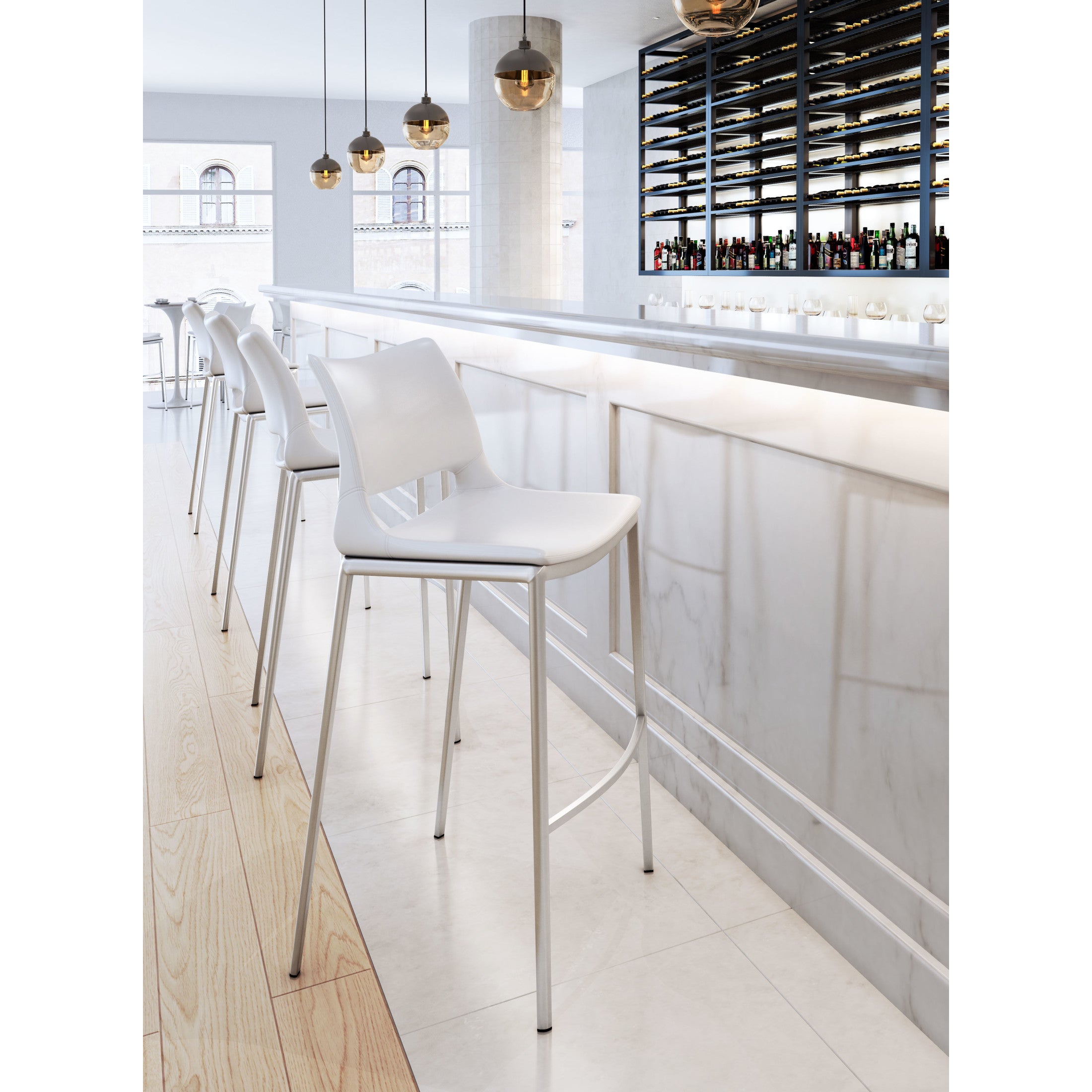 Ace Barstool (Set of 2) White & Silver