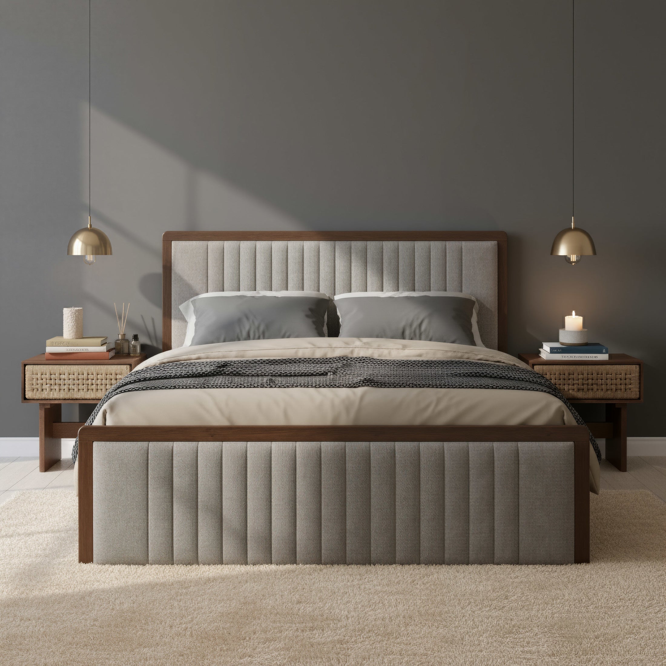 Somune King Bed Gray & Walnut