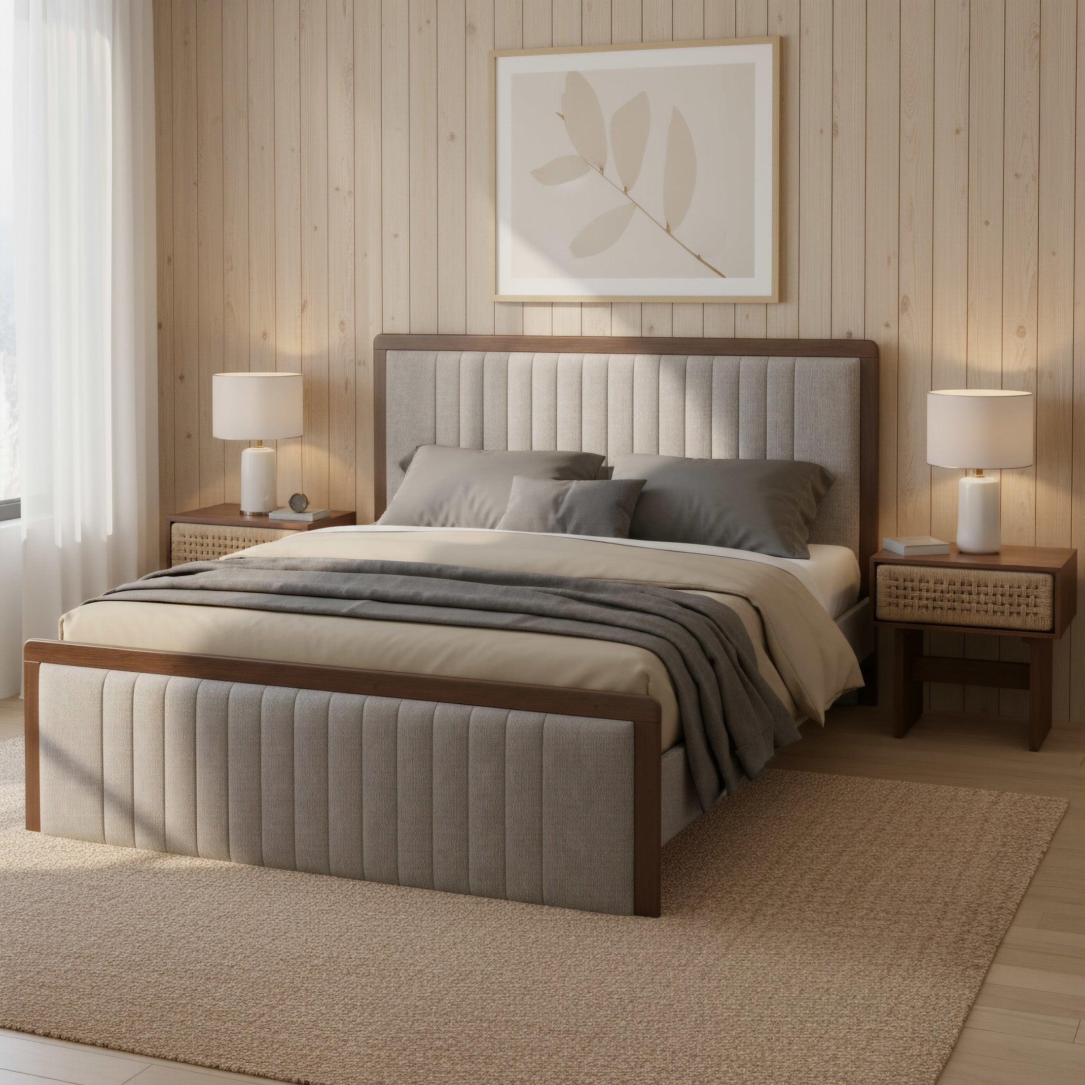 Somune King Bed Gray & Walnut