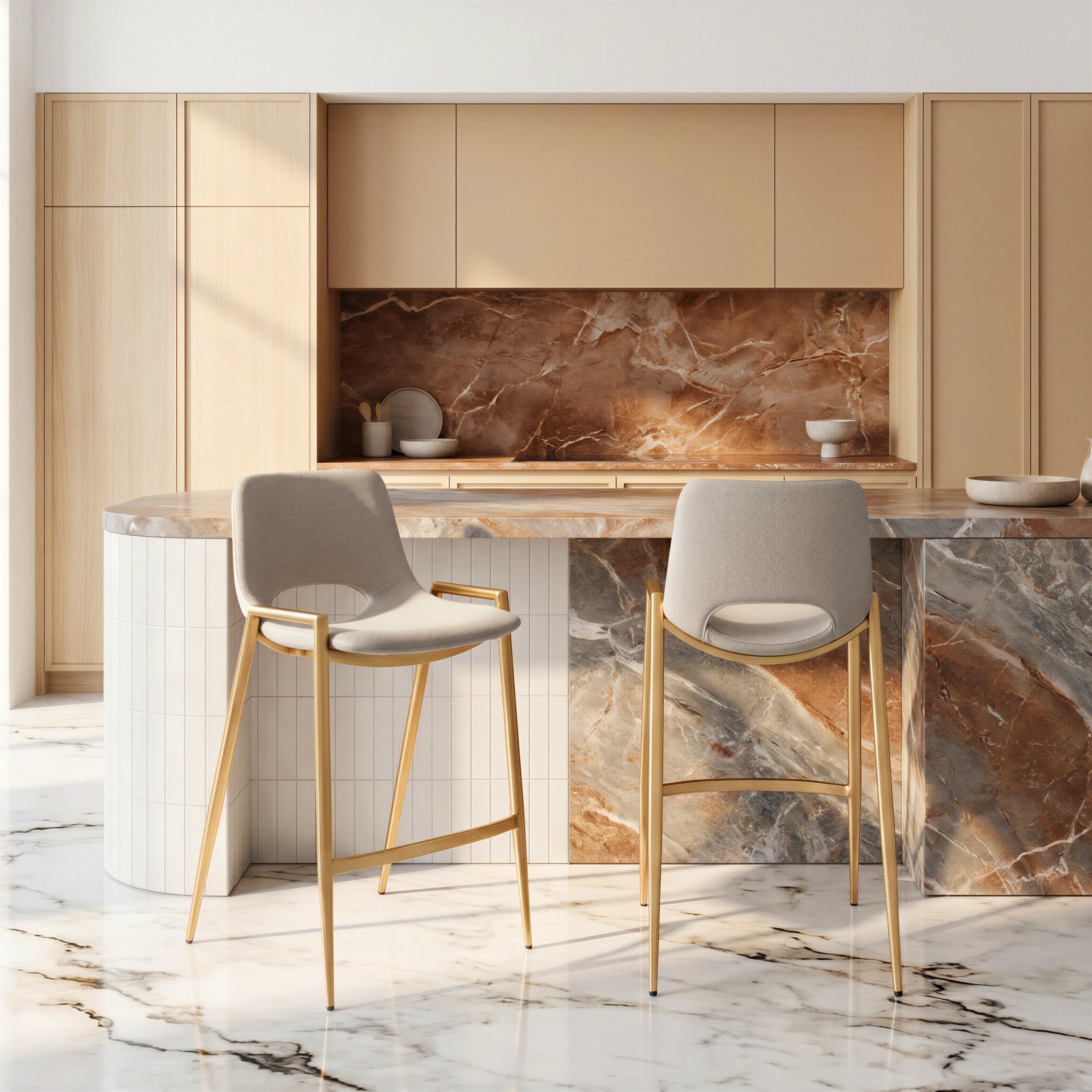 Desi Counter Stool (Set of 2) Beige & Gold