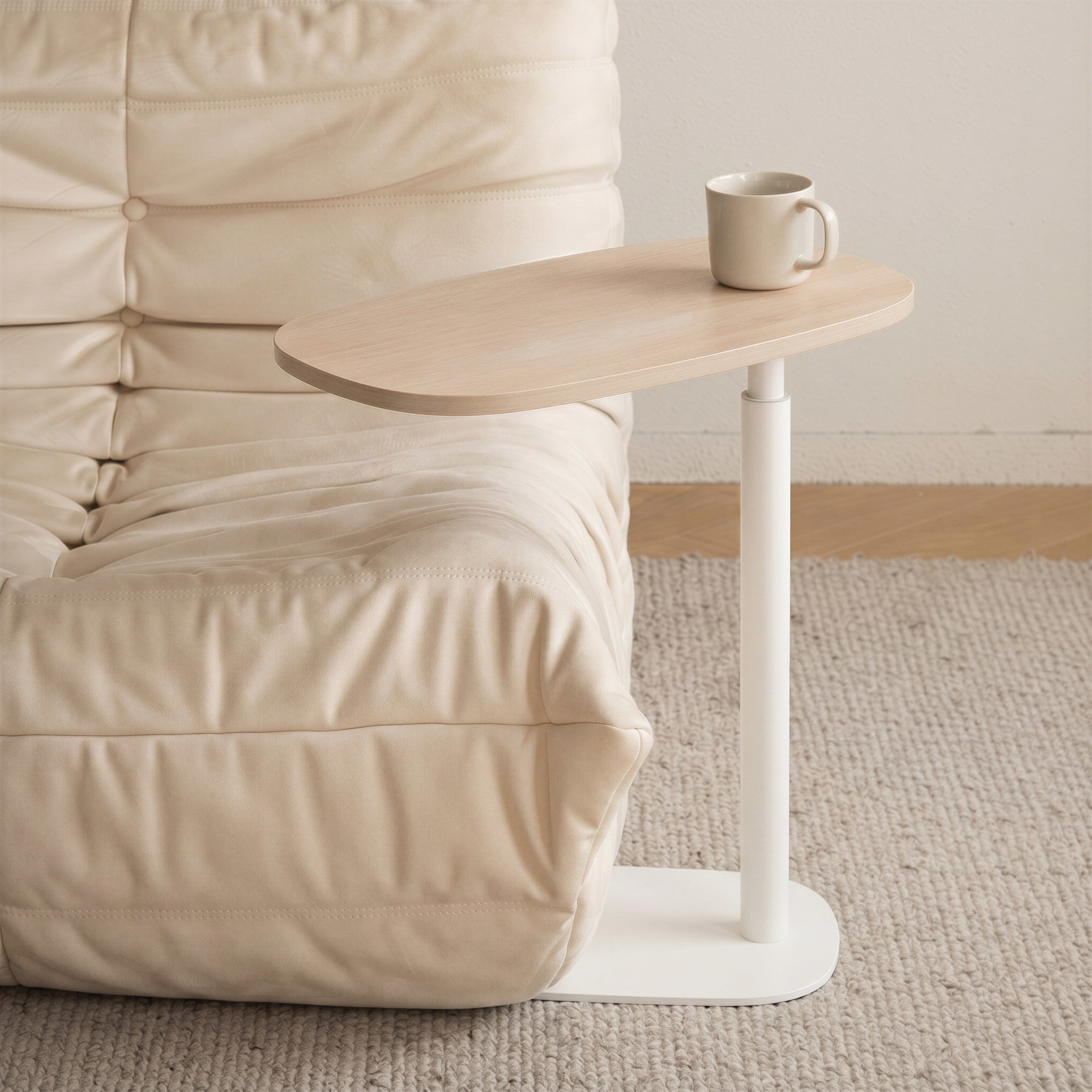 Buddy Adjustable Rotating Side Table Natural & White