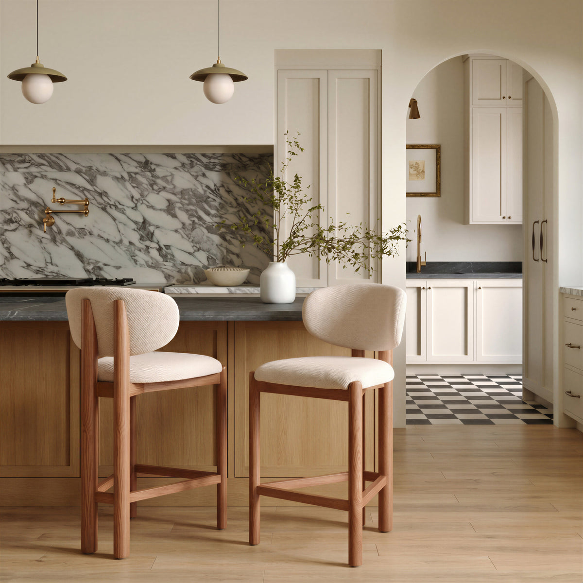 Rosetta Counter Stool (Set of 2) Beige & Walnut