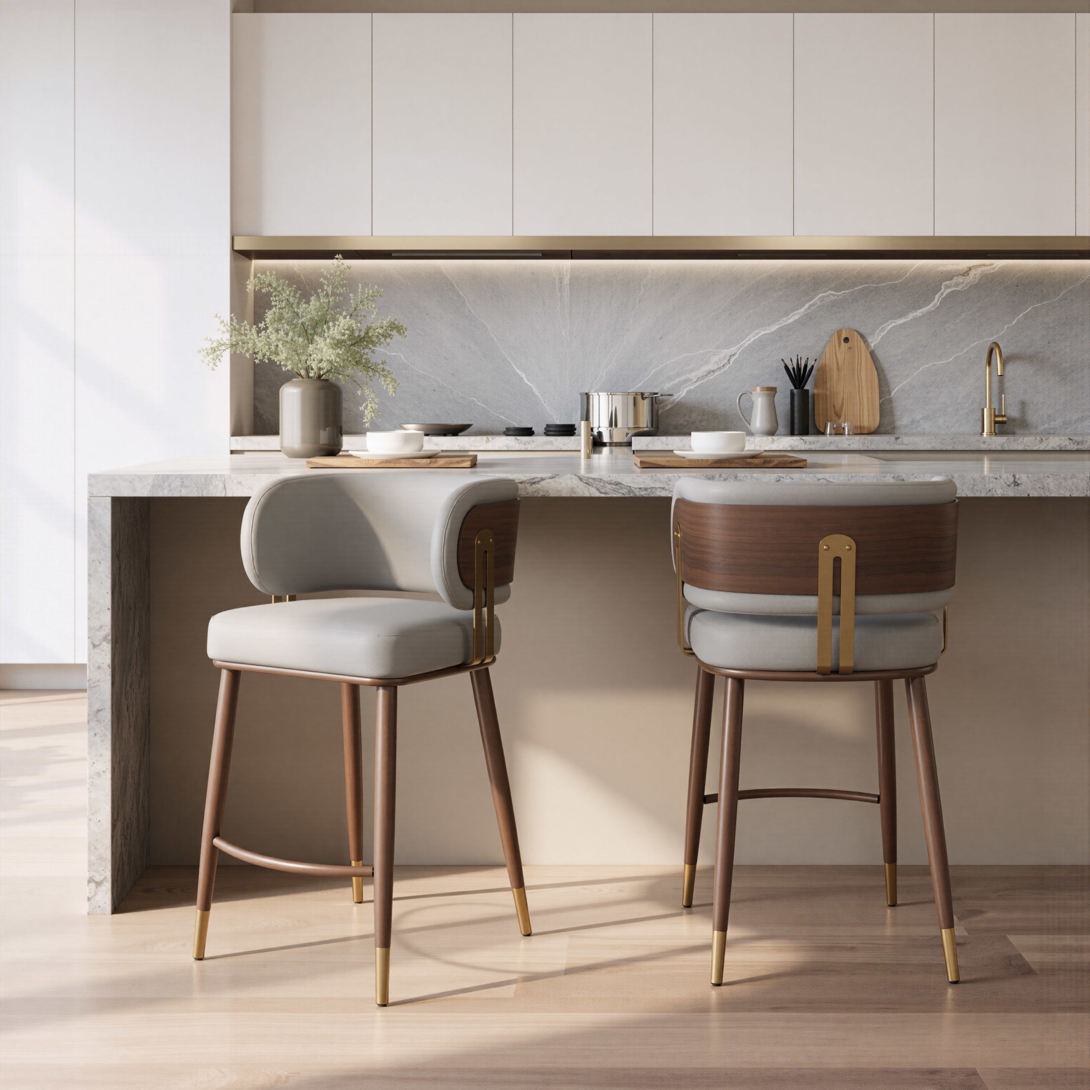 Brew Counter Stool Beige & Walnut