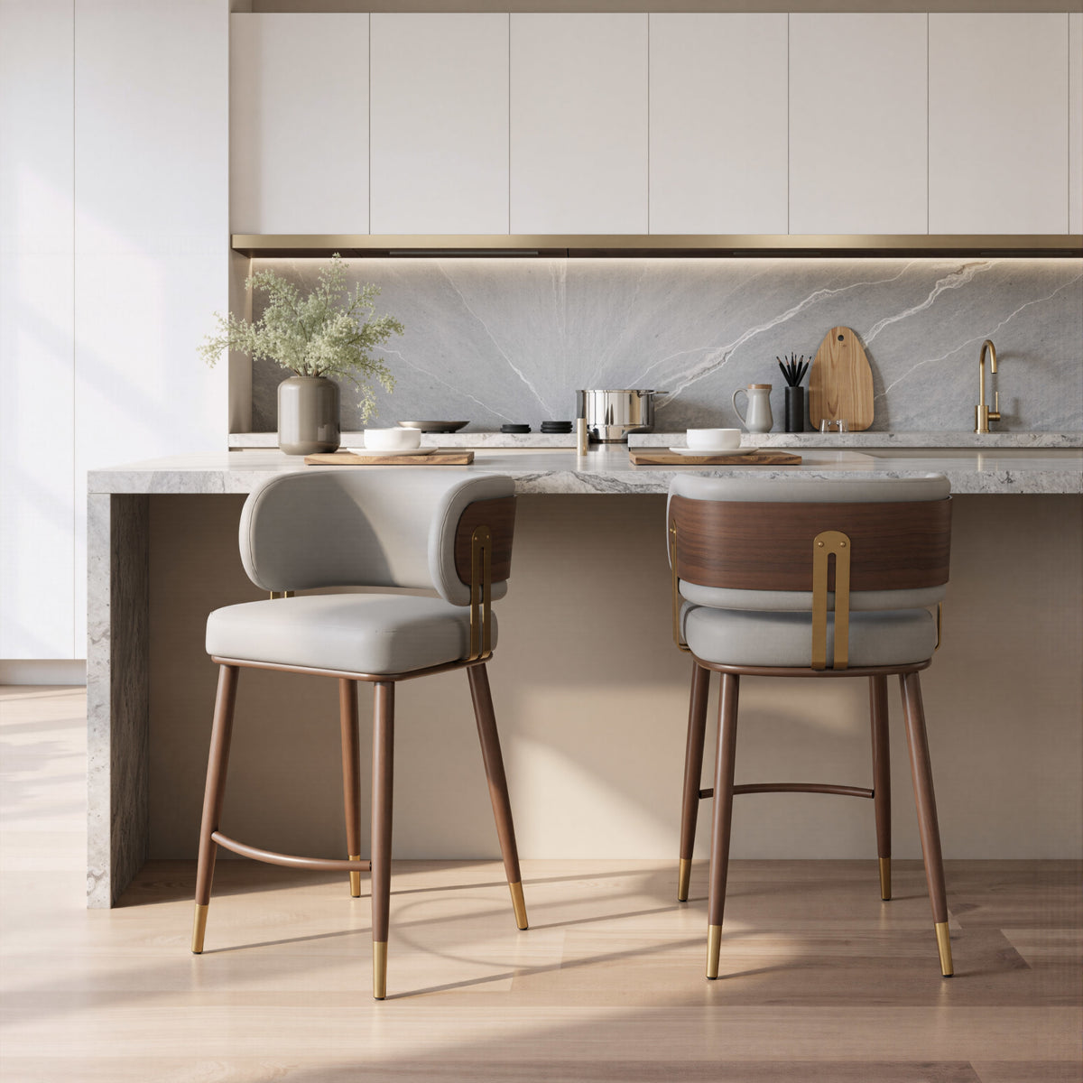 Brew Counter Stool Beige & Walnut