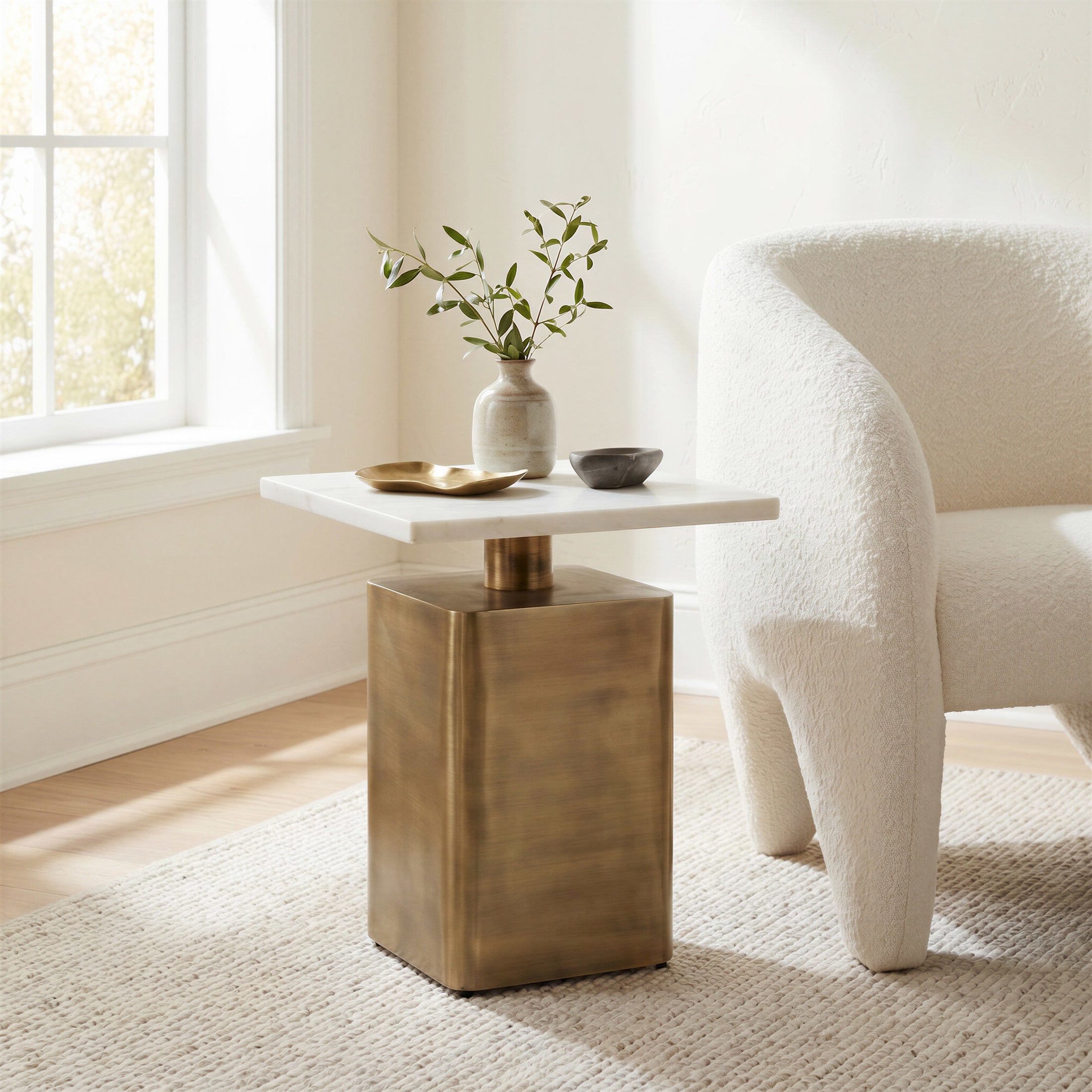 Nyra Side Table White & Brass