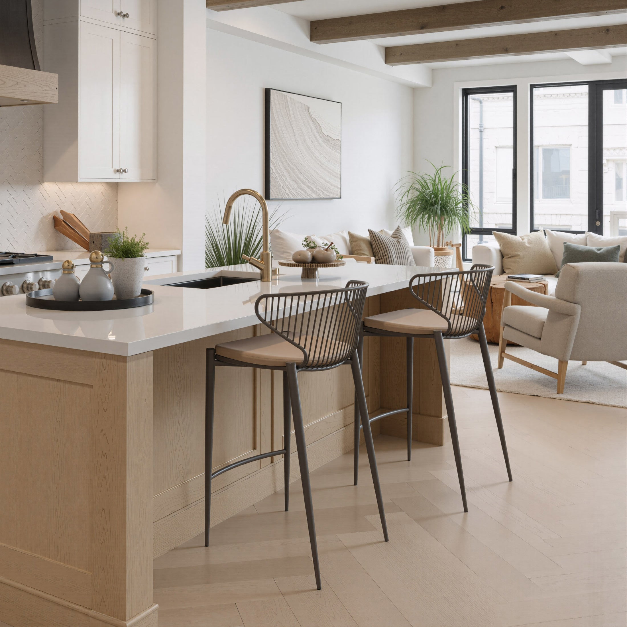 Silues Counter Stool (Set of 2) Taupe & Brown